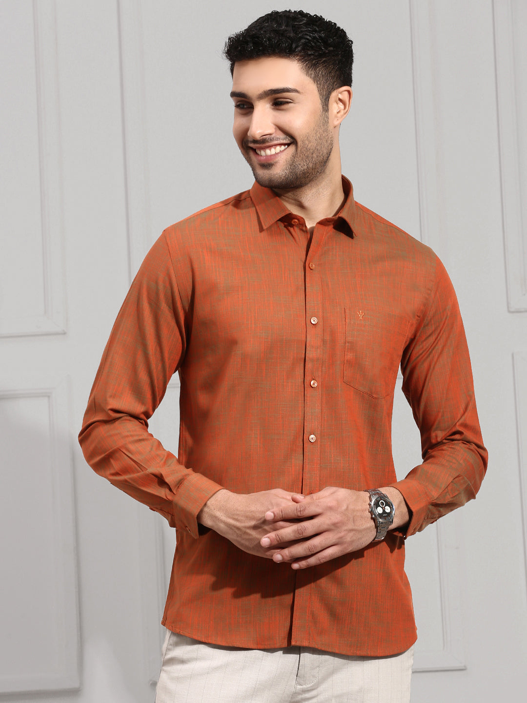 Men 100% Cotton Reddish Brown Shirt CL2 GT30