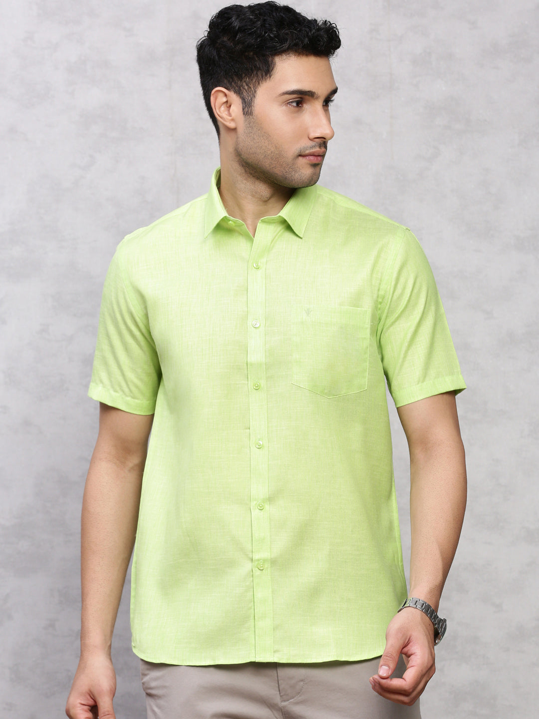 Men Cotton Rich Shirt Light Green T12 CK1