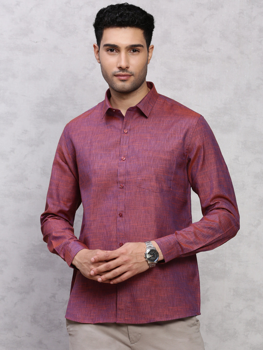 Men Cotton Rich Shirt Pinkish Red CK12