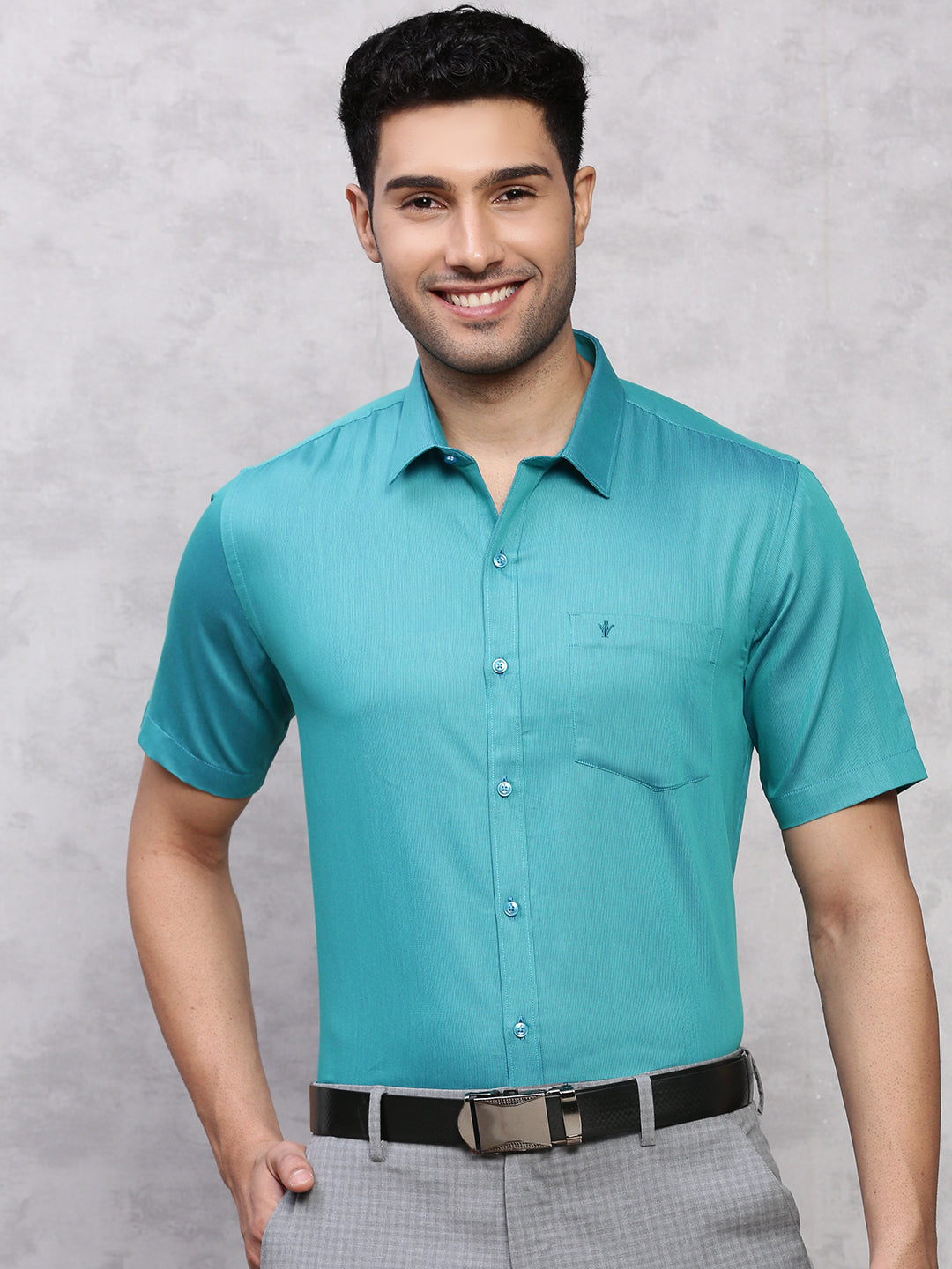 Men Cotton Rich Shirt Pine Green TZ6