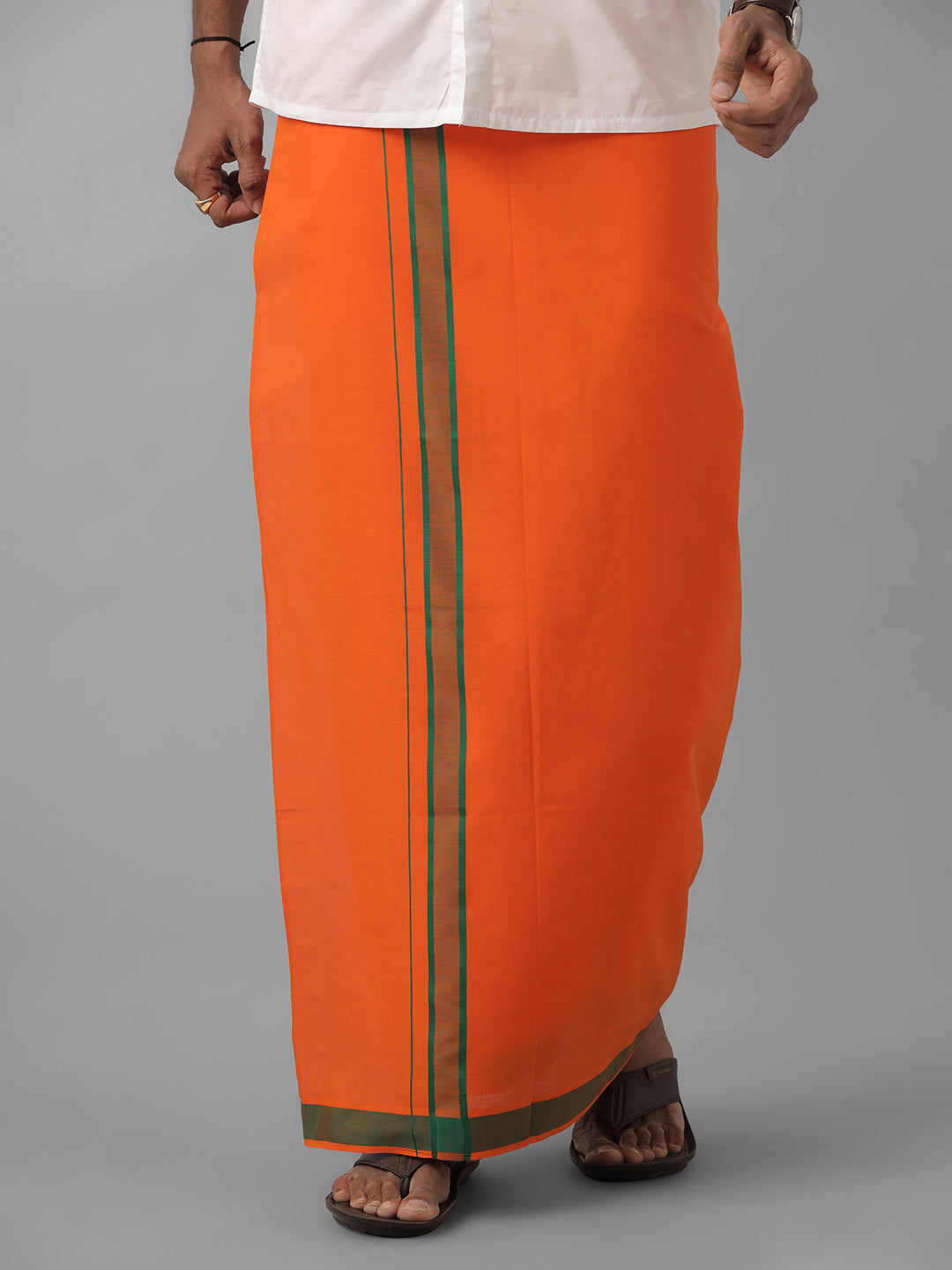 Men Fancy Border Colour Dhoti Ahimsa Orange