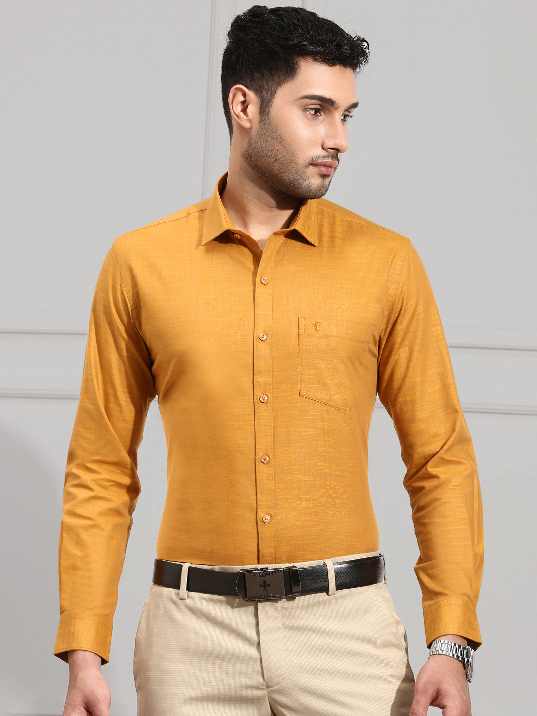 Men 100% Cotton Yellowish Brown Shirt CL2 GT32