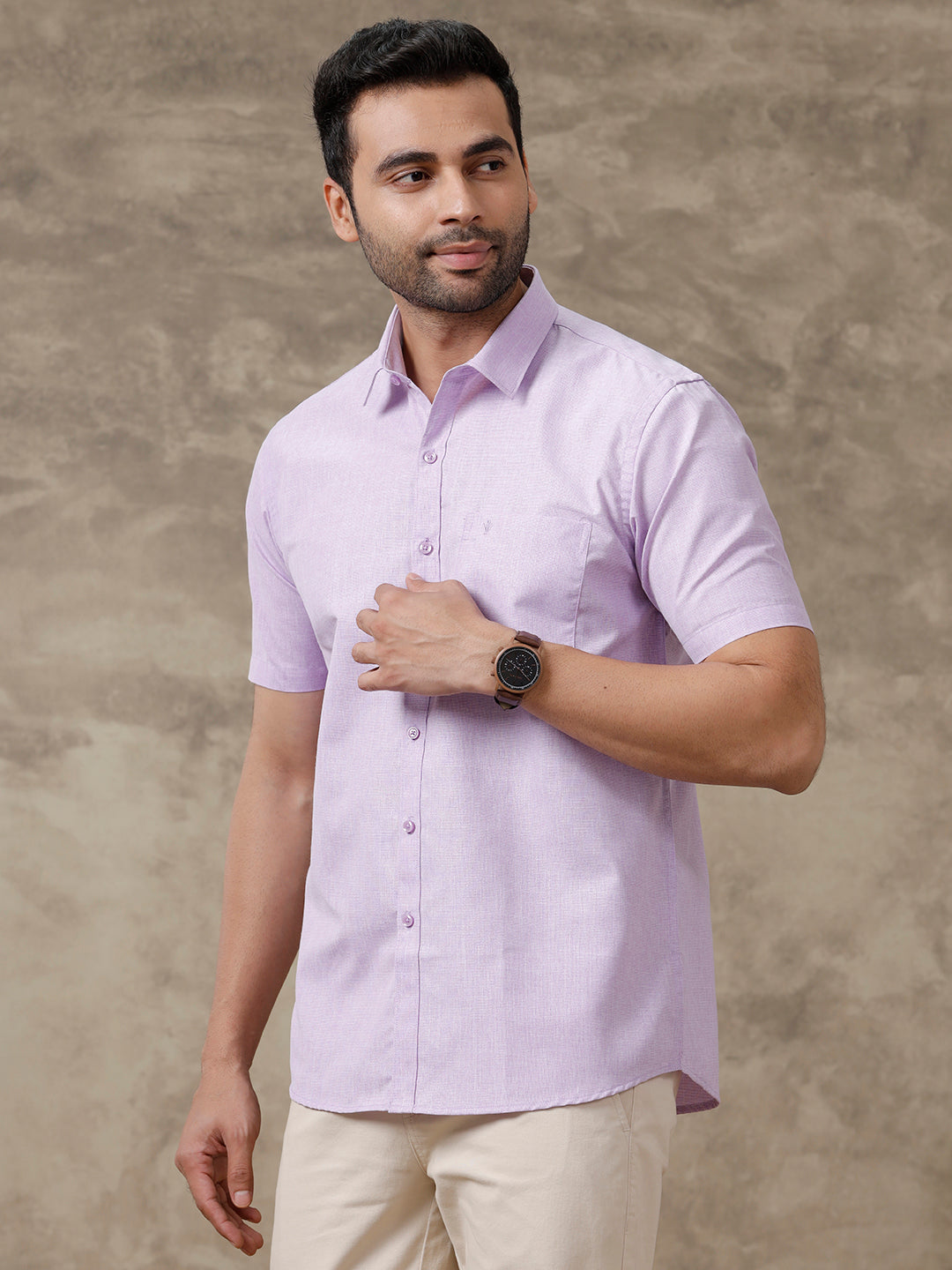 Mens Cotton Rich Half Sleeves Shirt Violet GC17