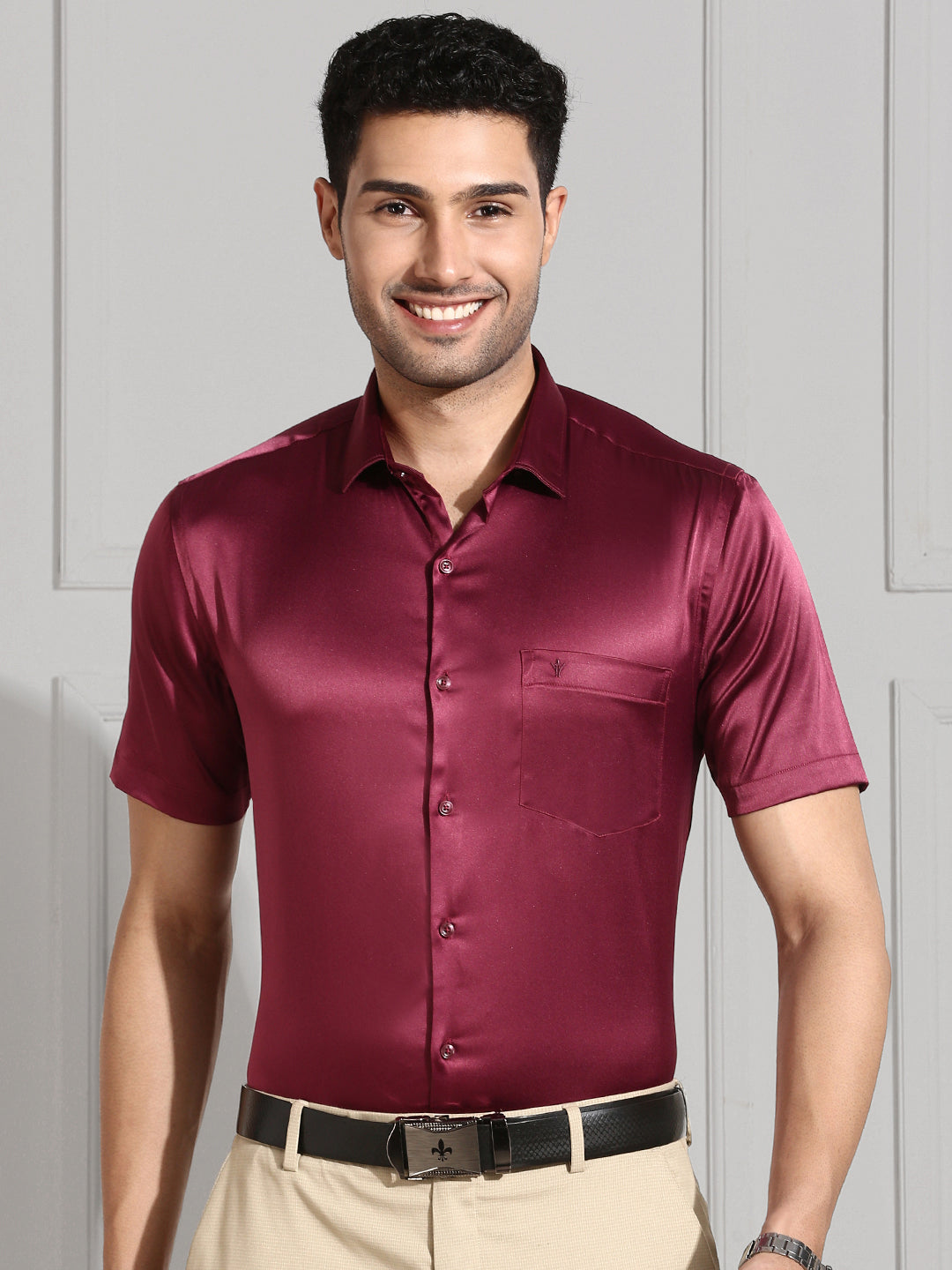 Men Stretch Poly shirt Berry Red PS7