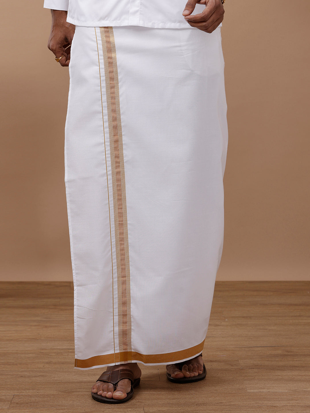 Mens Mustard Adjustable Pocket Dhoti with Jari Border GACJ02