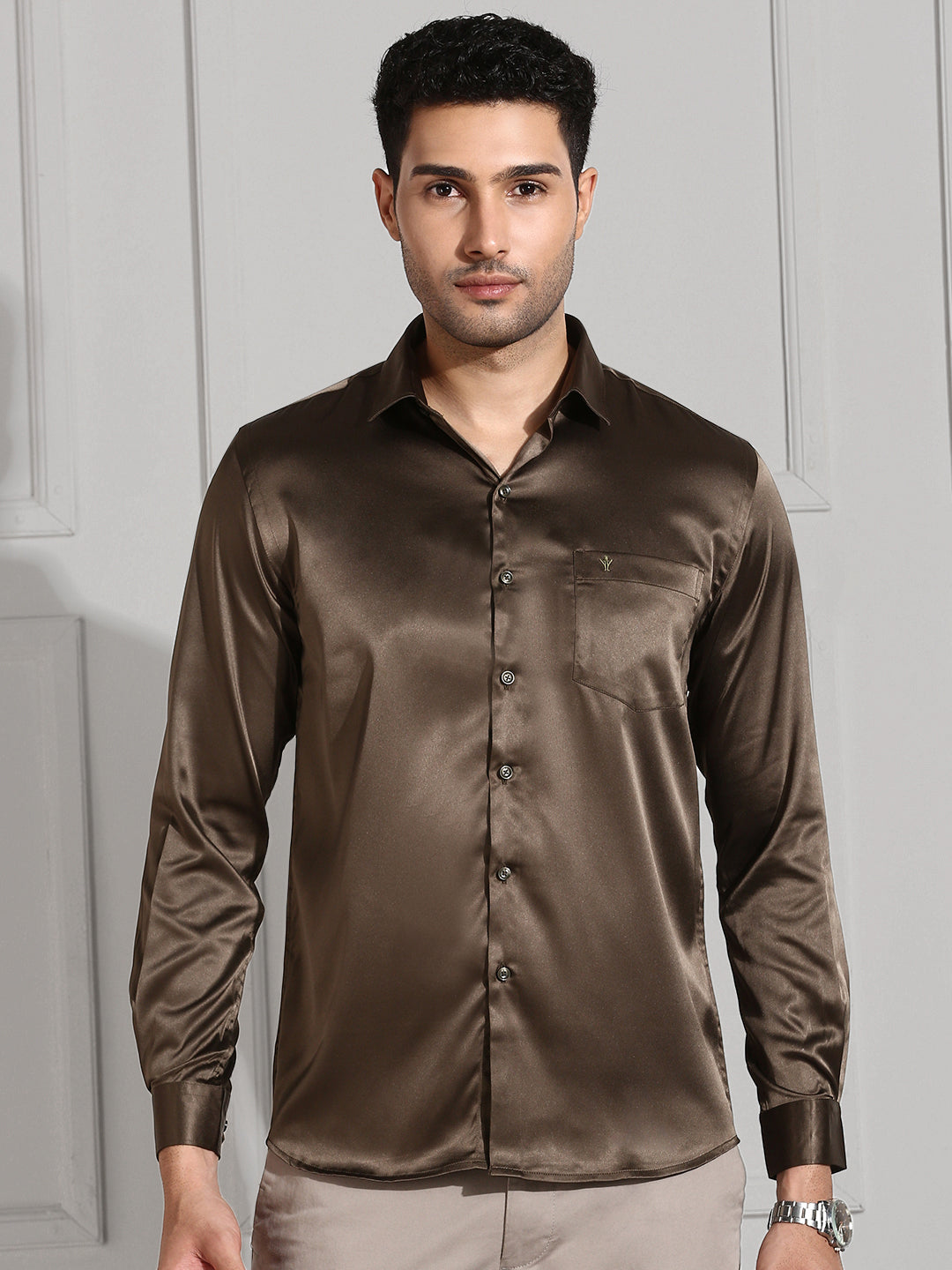 Men Party Wear Grayish Brown Shirt PS10