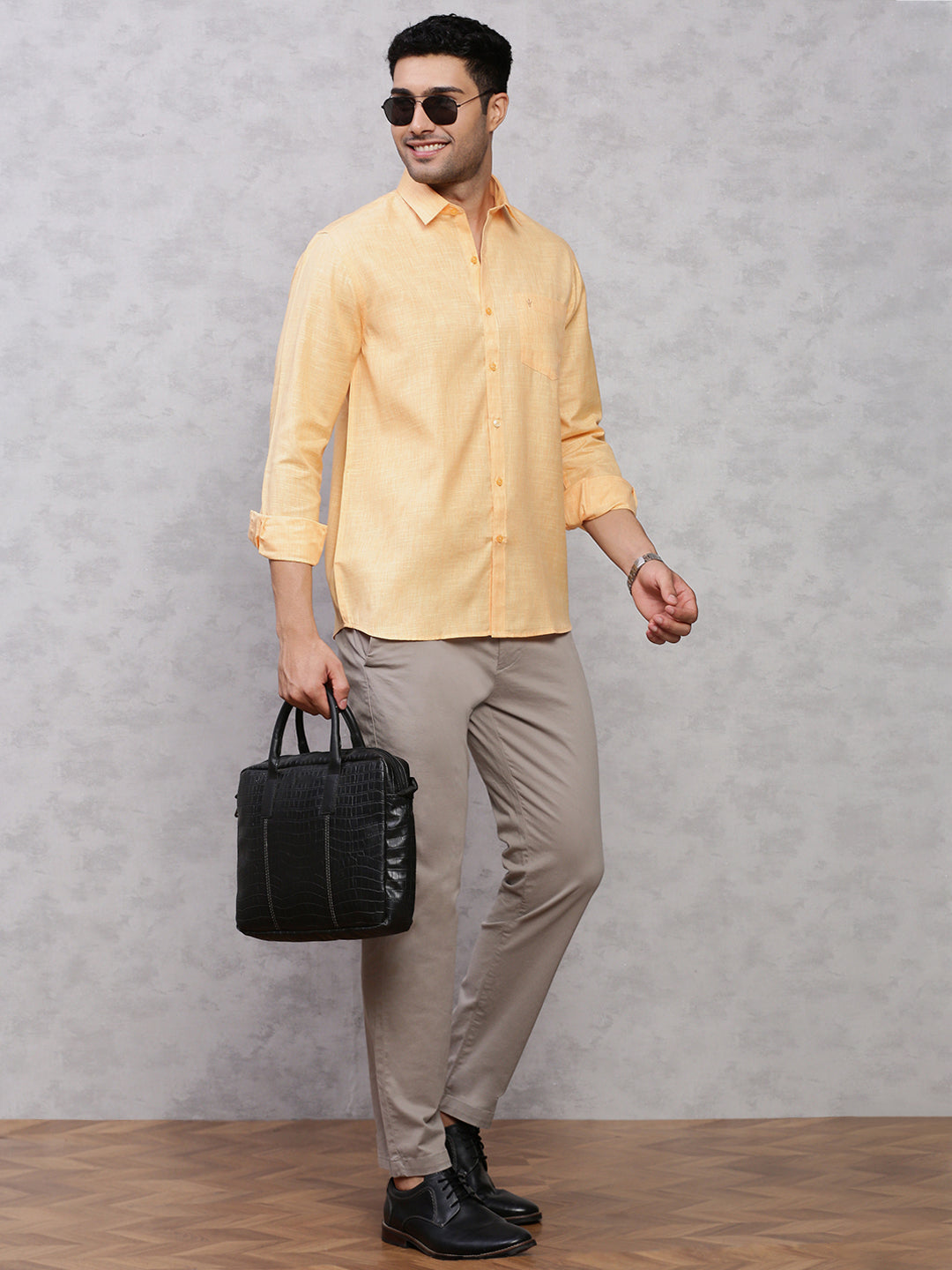 Mens Cotton Rich Formal Shirt Light Orange -T12 CK4