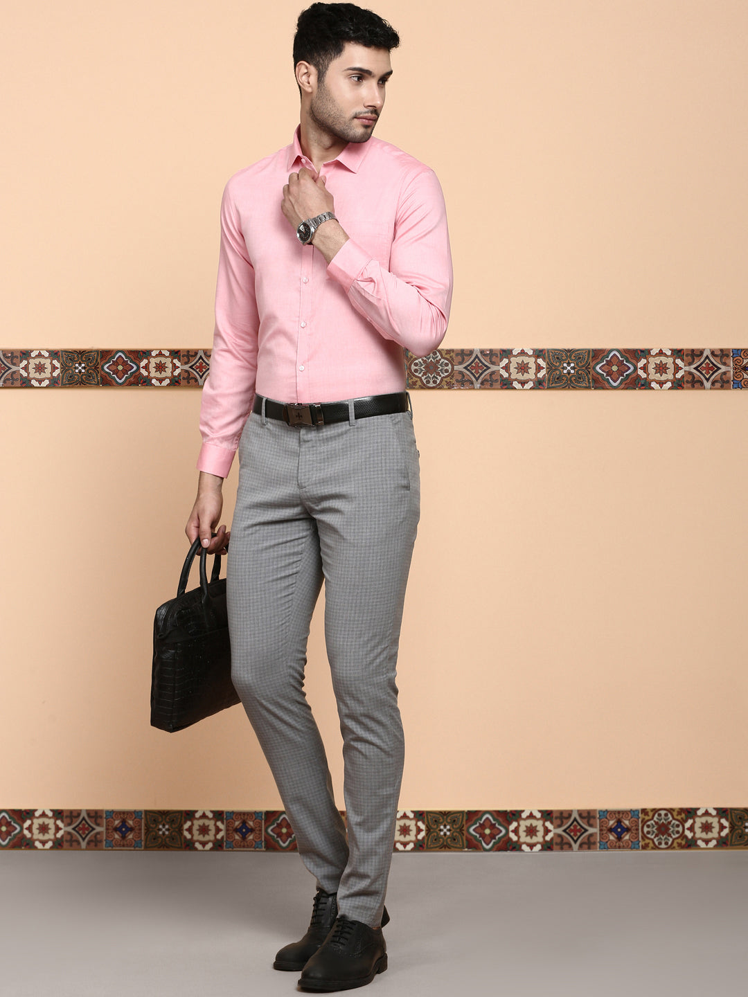 Men Premium Cotton Full Sleeves Shirt Pink EL GP13