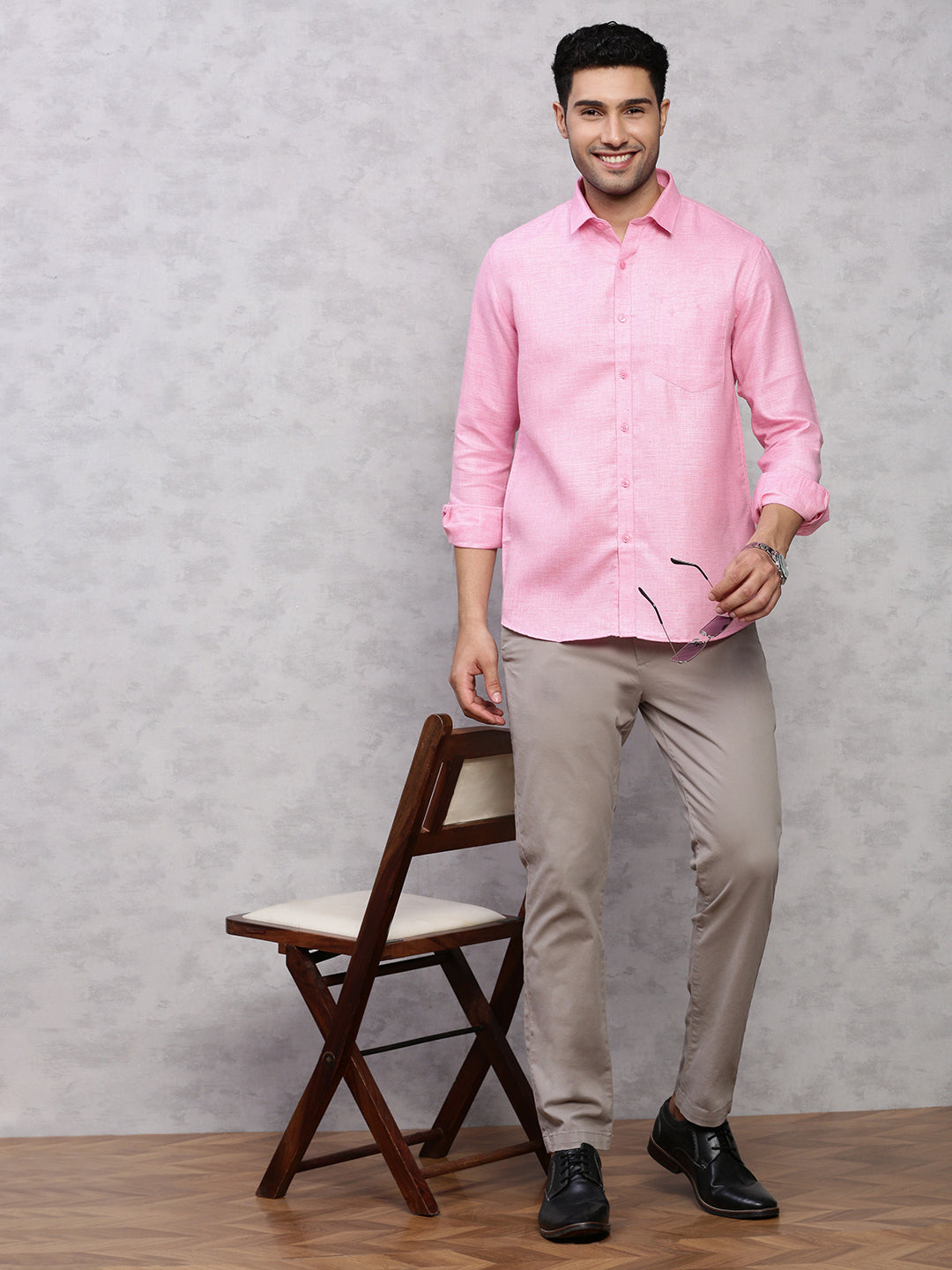 Men Cotton Blend Shirt Pink T7 CG10