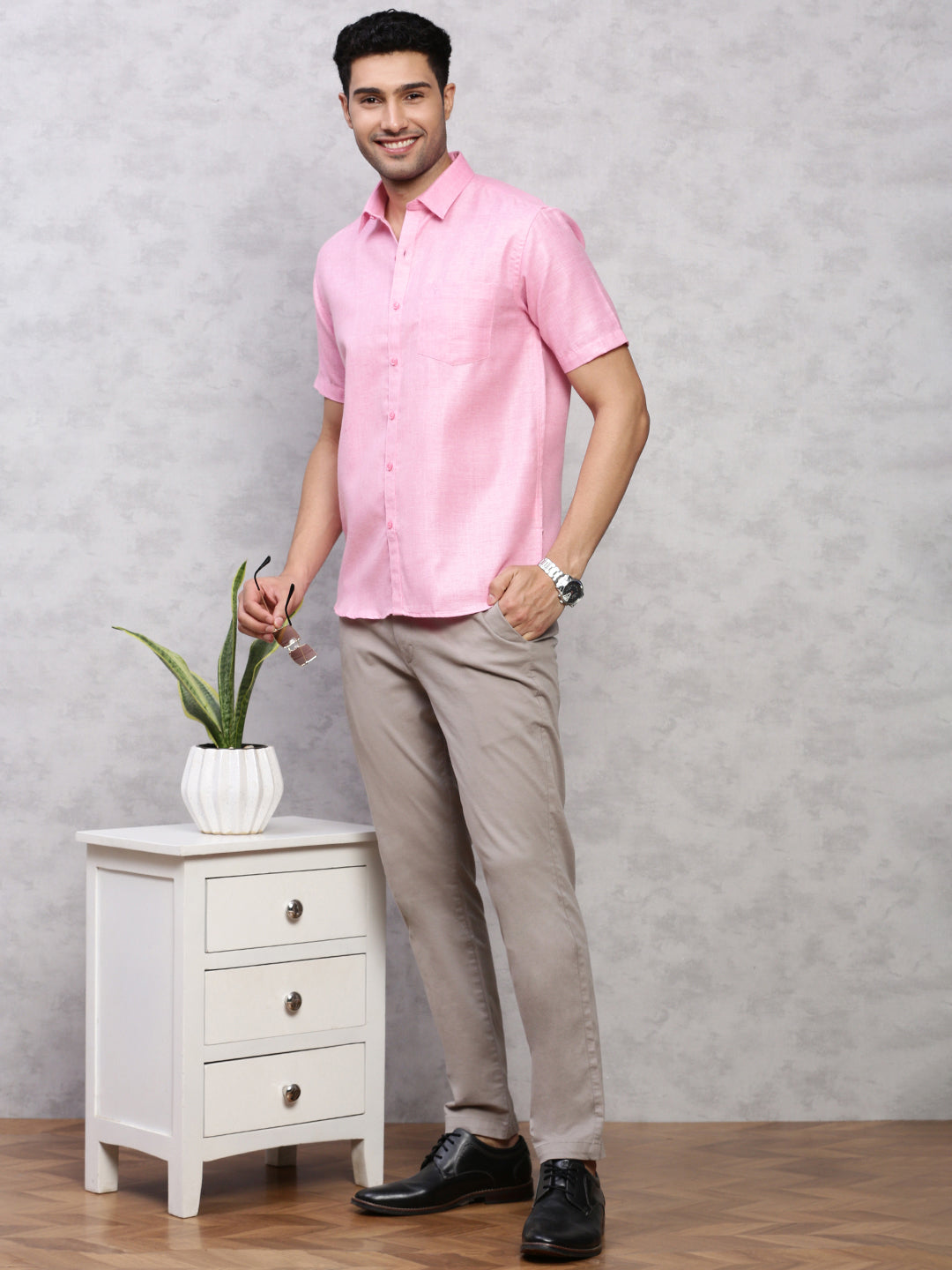 Men Cotton Blend Shirt Pink T7 CG10