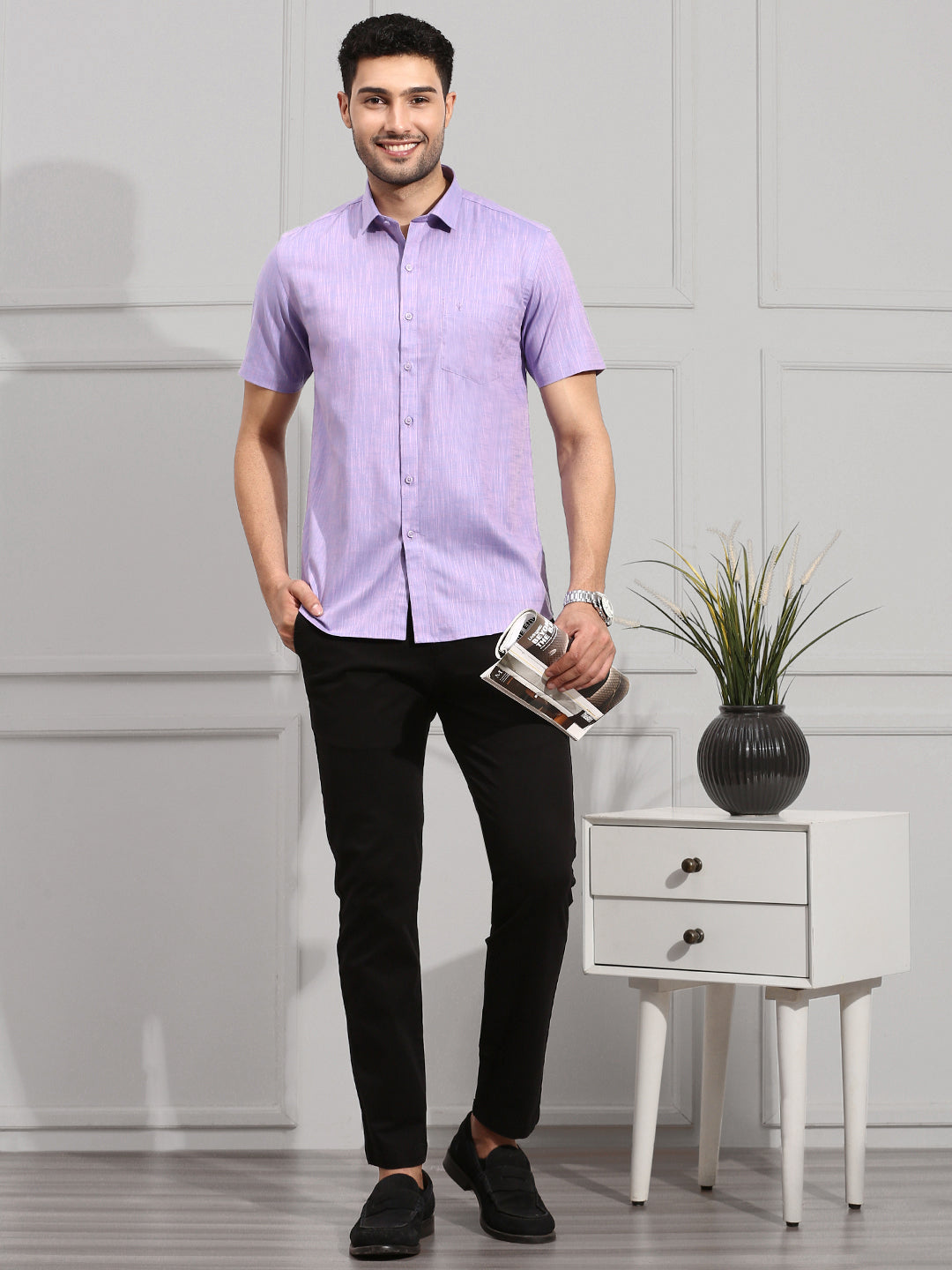 Men 100% Cotton Shirt Violet CL2 GT11