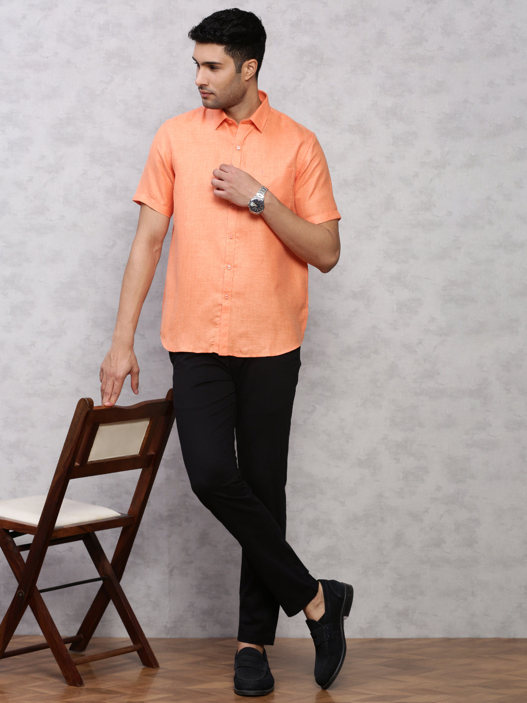 Men Cotton Shirt Orange -T7 CG4