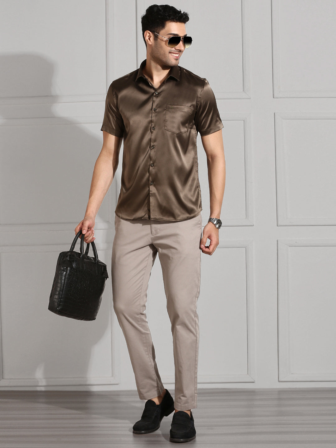 Men Party Wear Grayish Brown Shirt PS10