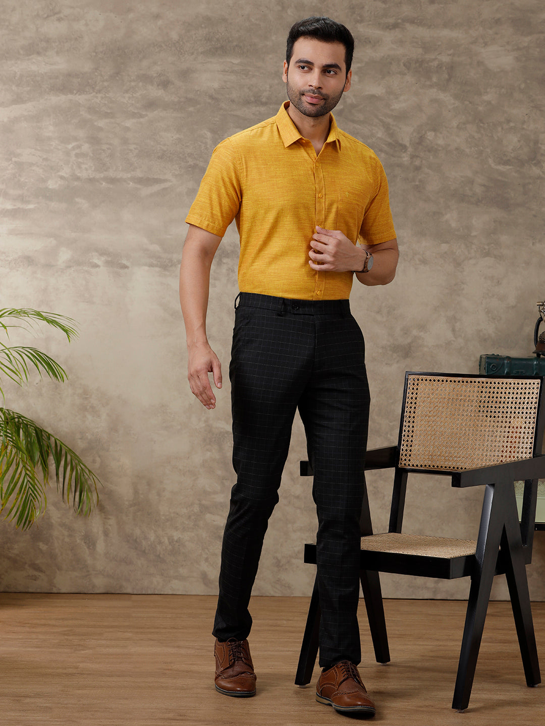 Men Cotton Rich Shirt Half Sleeves Mustard T28 TD1