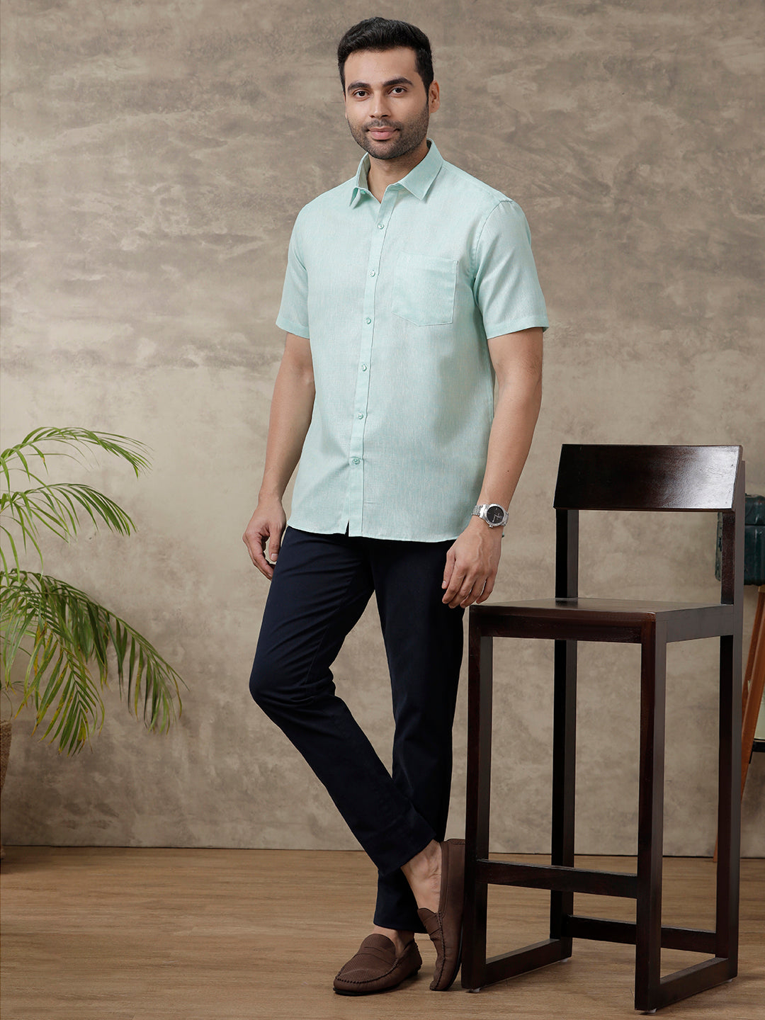 Mens Cotton Blend Shirt Half Sleeves Aqua Green CV13