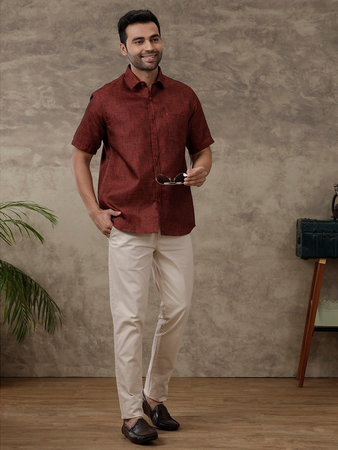 Men Cotton Rich Shirt Maroon T38 TN6