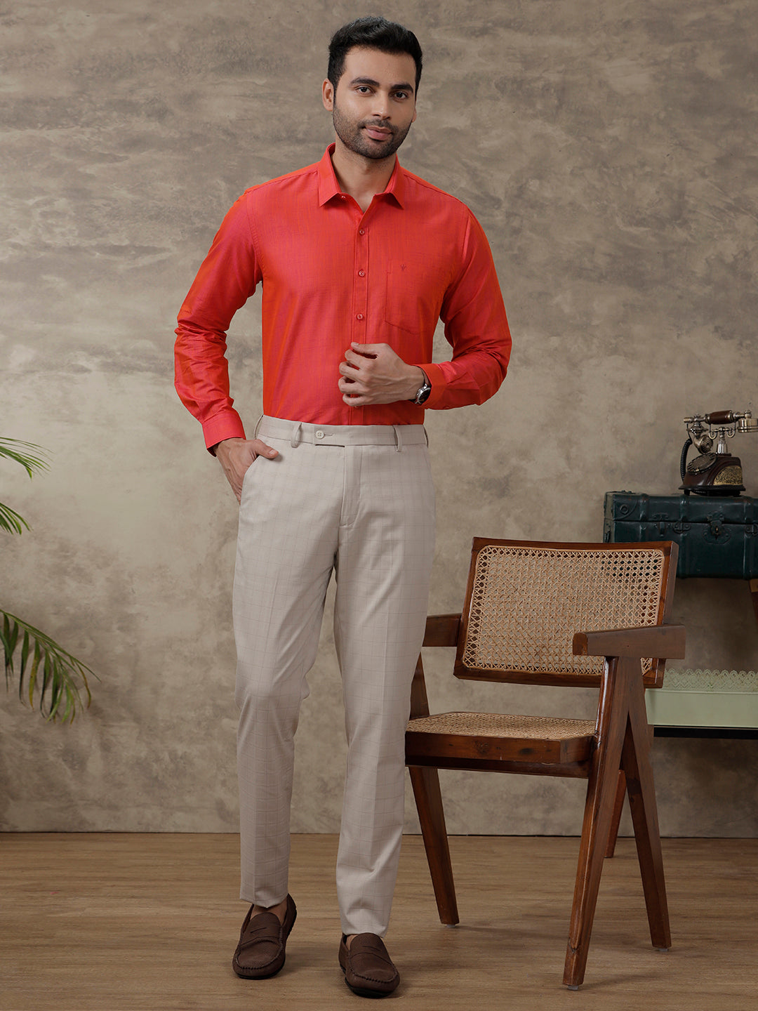 Men Cotton Rich Shirt Full Sleeves Vivid Red T20 CR4