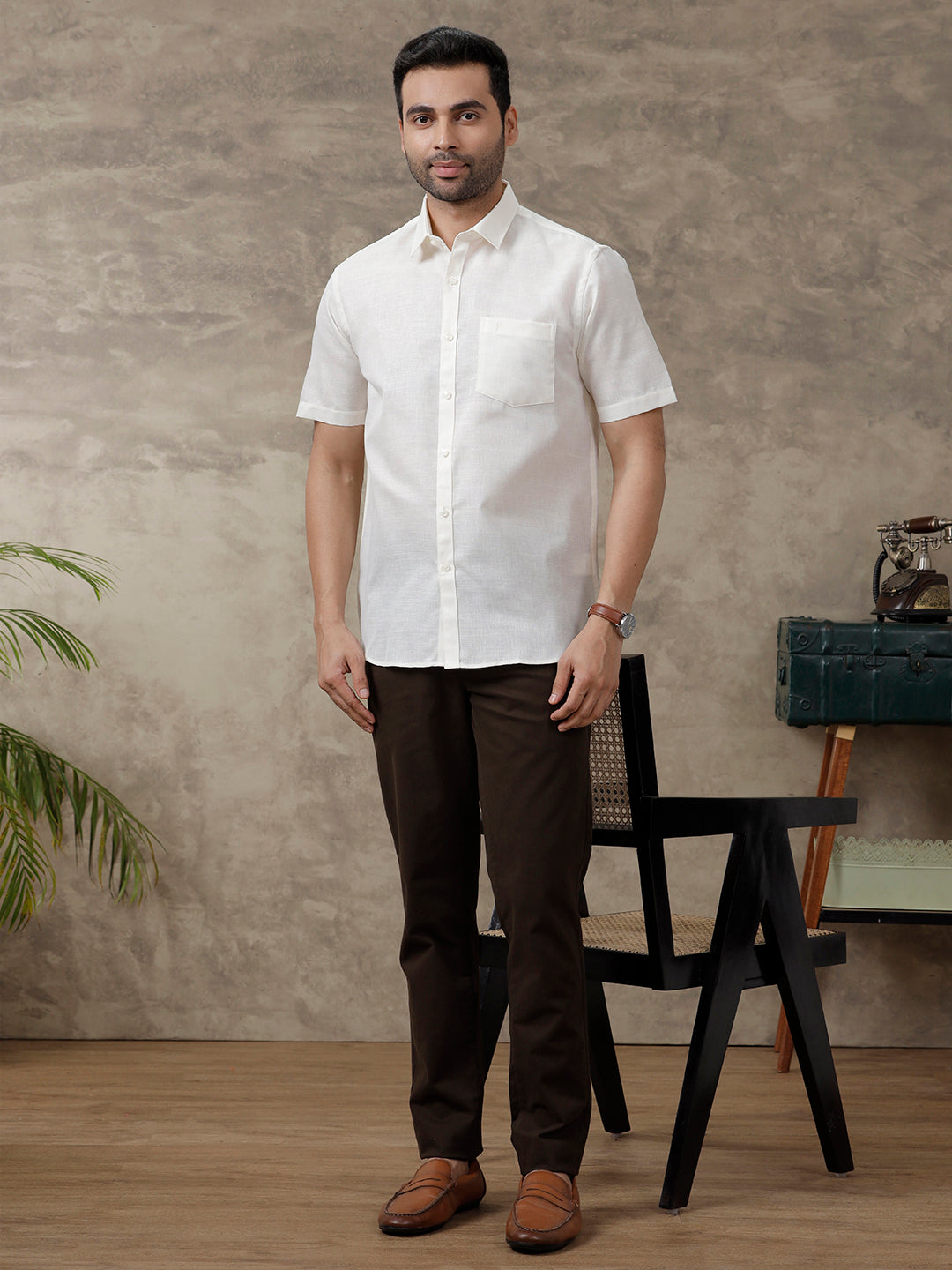 Men Cotton Blend Formal Shirt Off White CV6