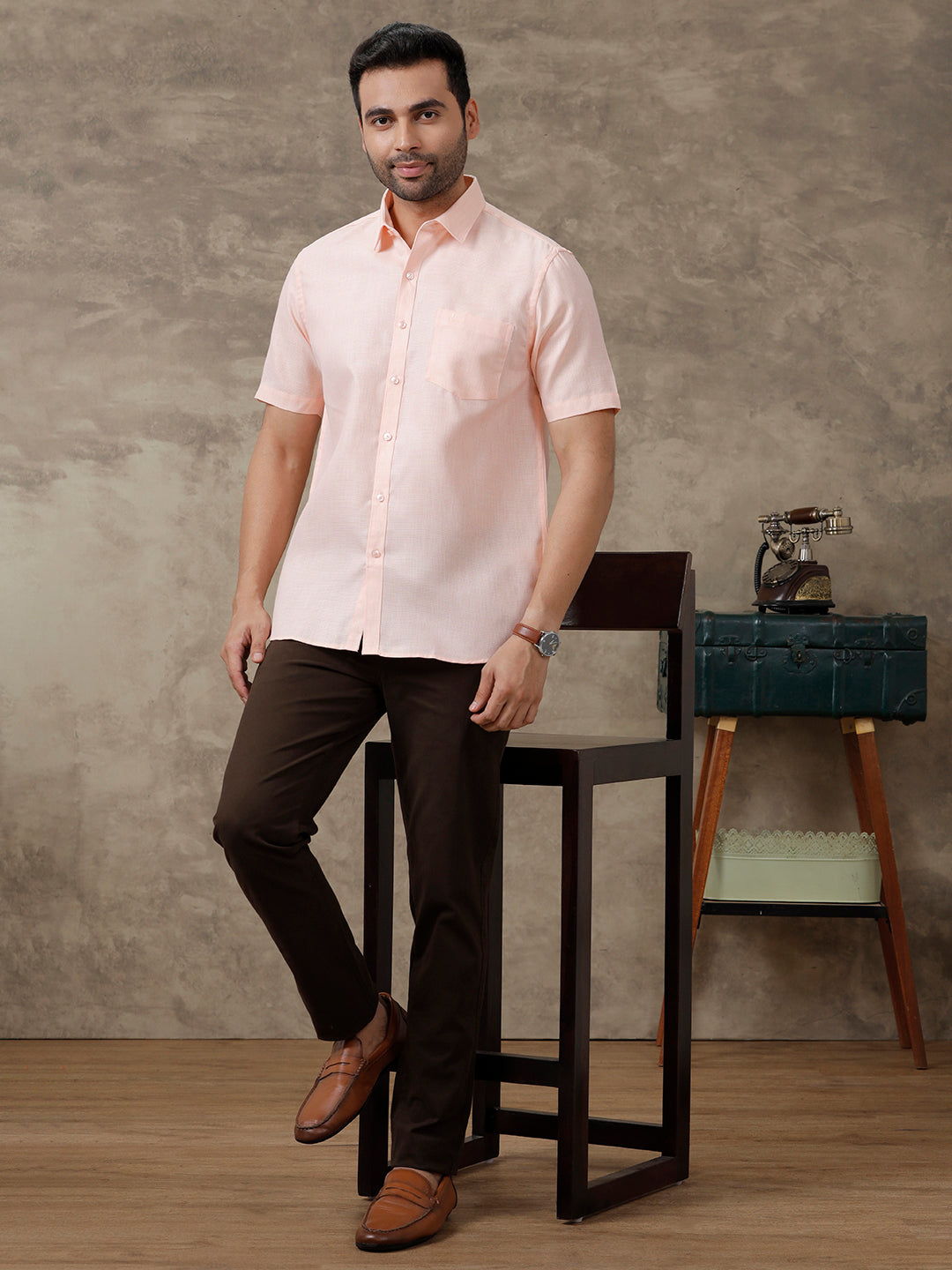 Men Cotton Blend Shirt Light Pink T25 TA4