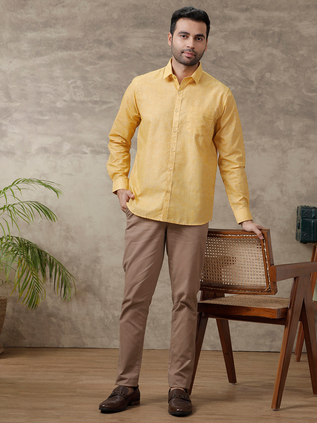 Men Cotton Rich Shirt Yellow T39 TO2