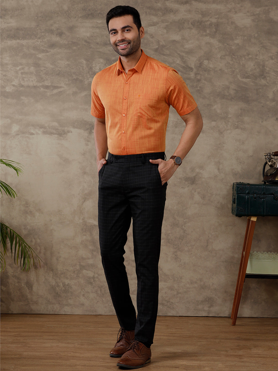 Men Cotton Rich Shirt Orange T32 TH5