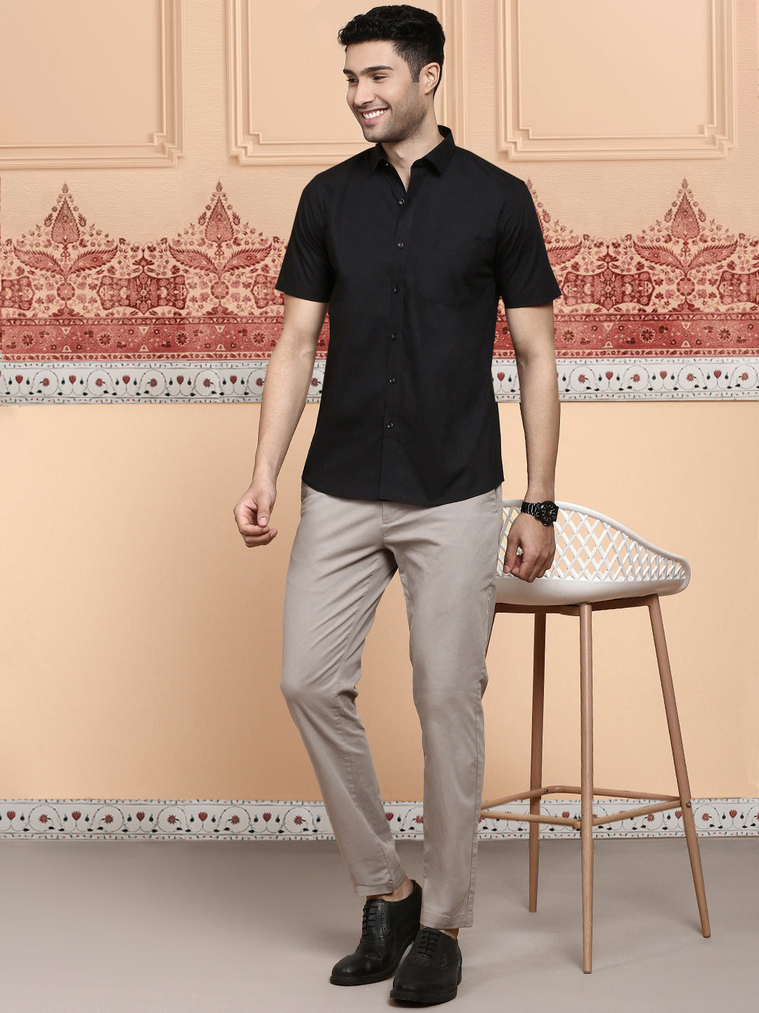 Men 100% Cotton Black Half Sleeves Shirt Combo (2 Pcs Pack)
