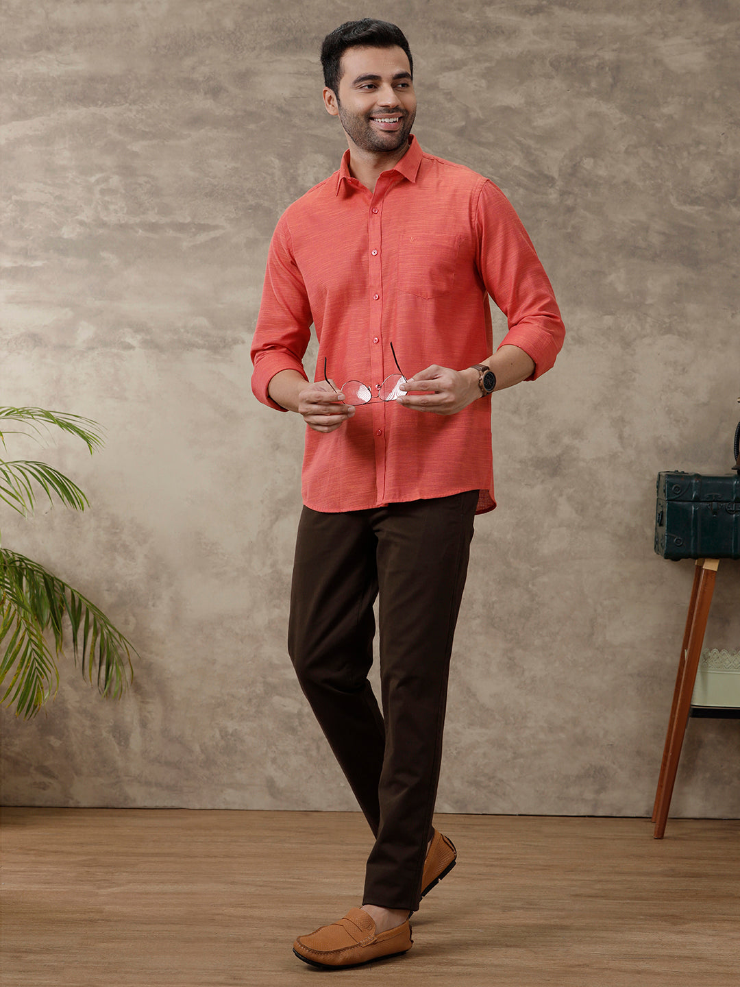 Men Cotton Rich Shirt Red T28 TD2