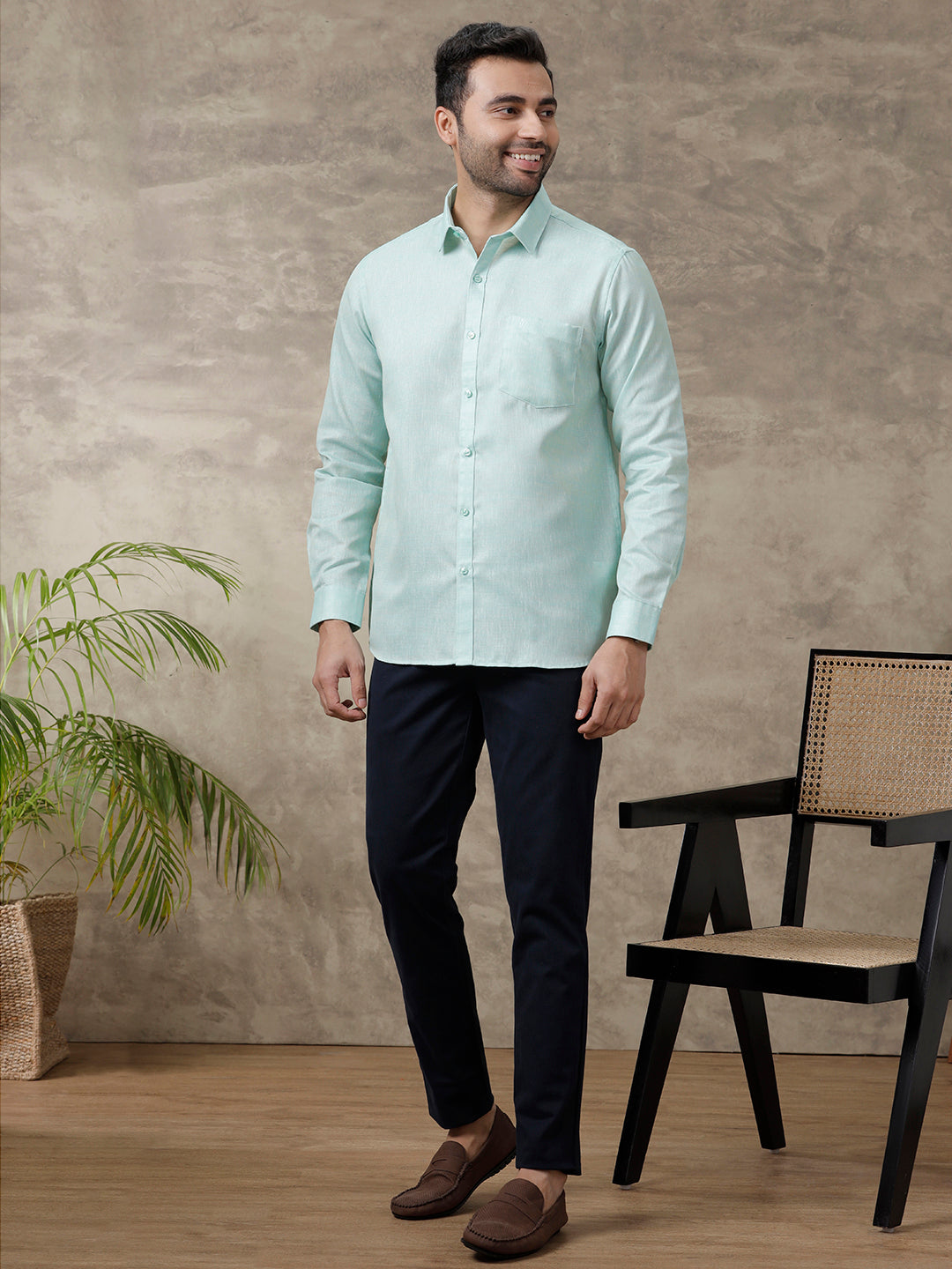 Men Cotton Blend Shirt Full Sleeves Aqua Green CV13