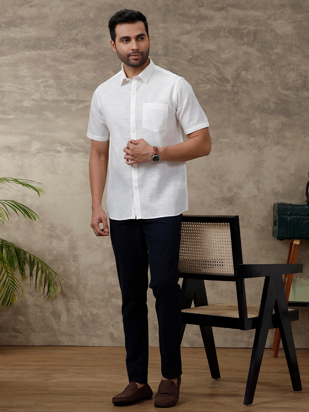 Men Cotton Rich Off White Shirt - T13 (CL2)