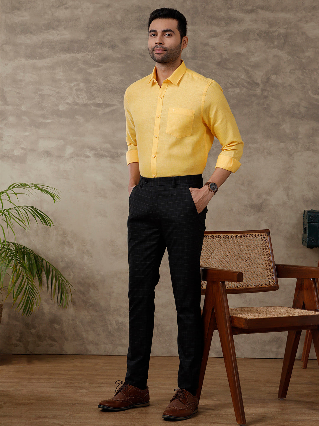 Men Cotton Rich Shirt Yellow T26 TB4