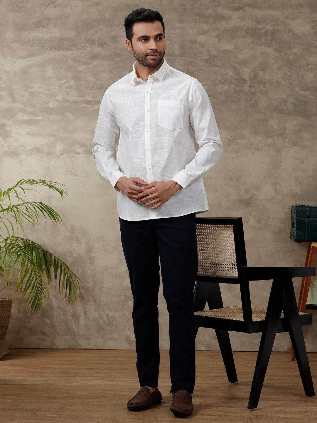 Men Cotton Rich Off White Shirt - T13 (CL2)