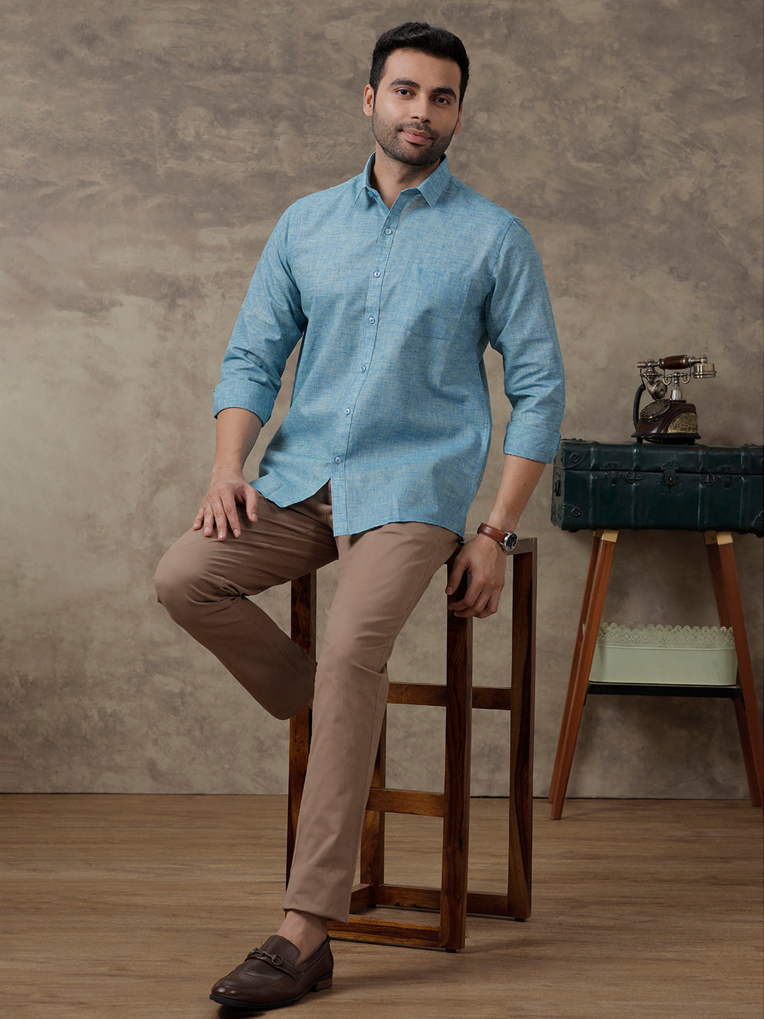 Men Cotton Rich Shirt Blue T39 TO5