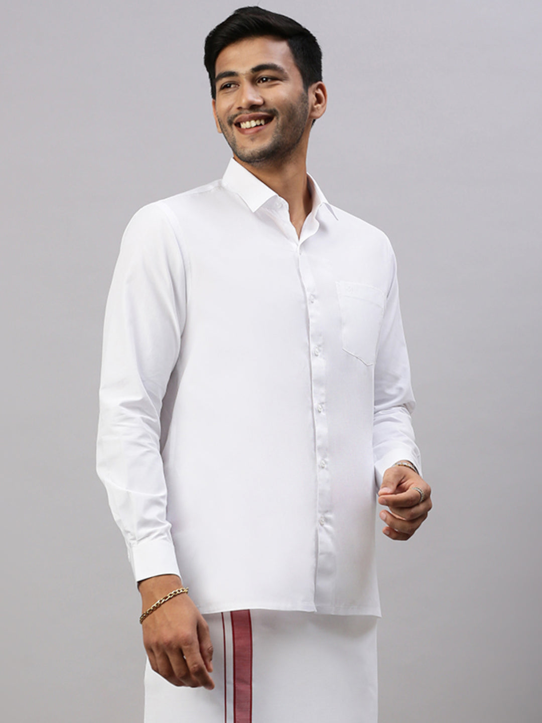 Mens White Shirt with Red Fancy Border Dhoti Combo WP02