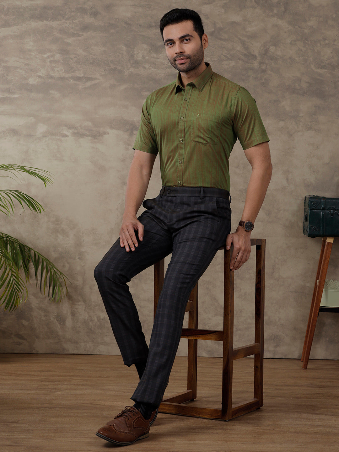 Men Cotton Rich Half Sleeves Shirt Green T32 TH8