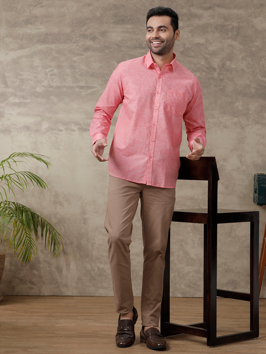 Men Cotton Rich Shirt Pink T39 TO1