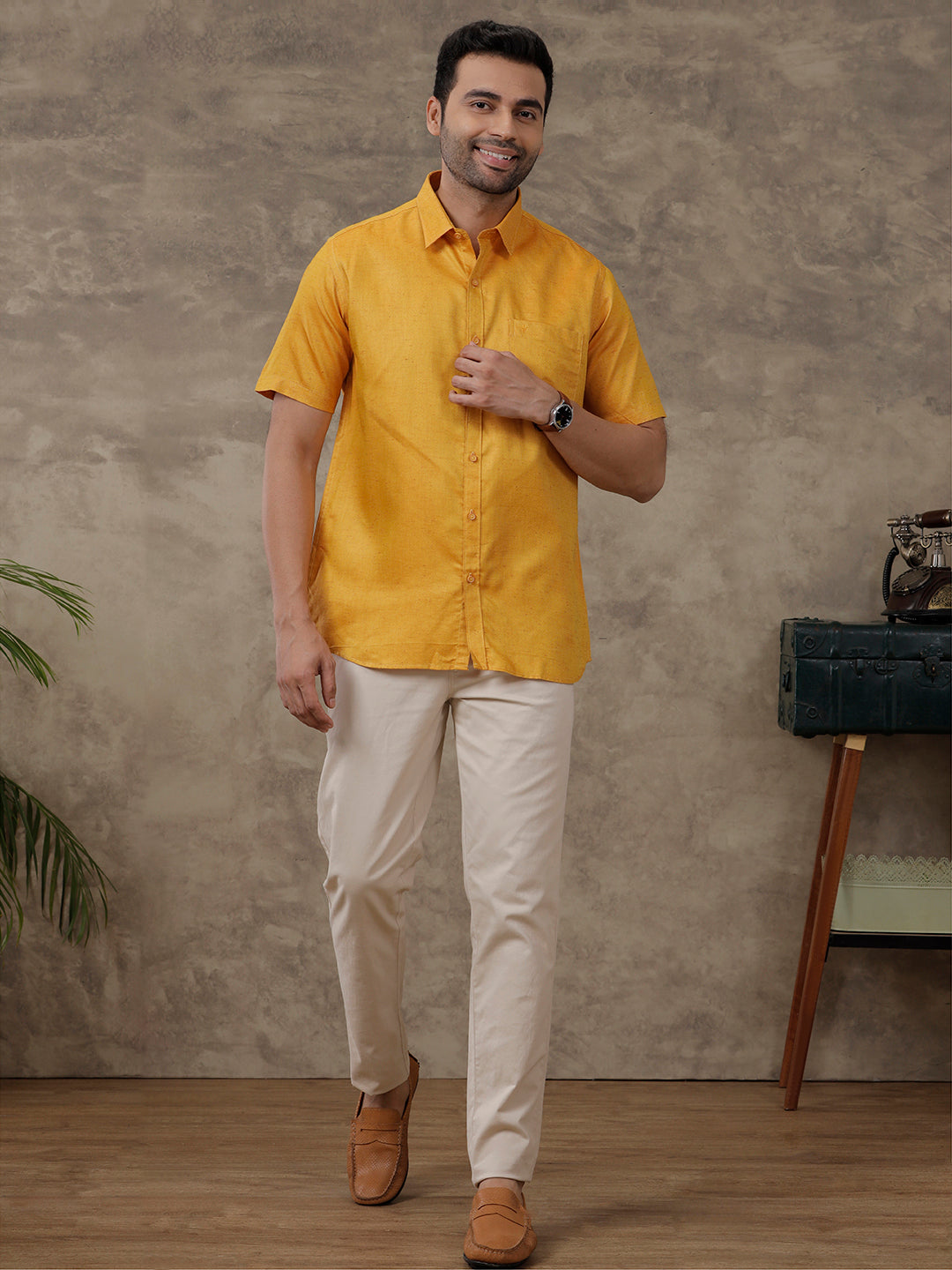 Men Cotton Rich Shirt Yellow T18 CY2