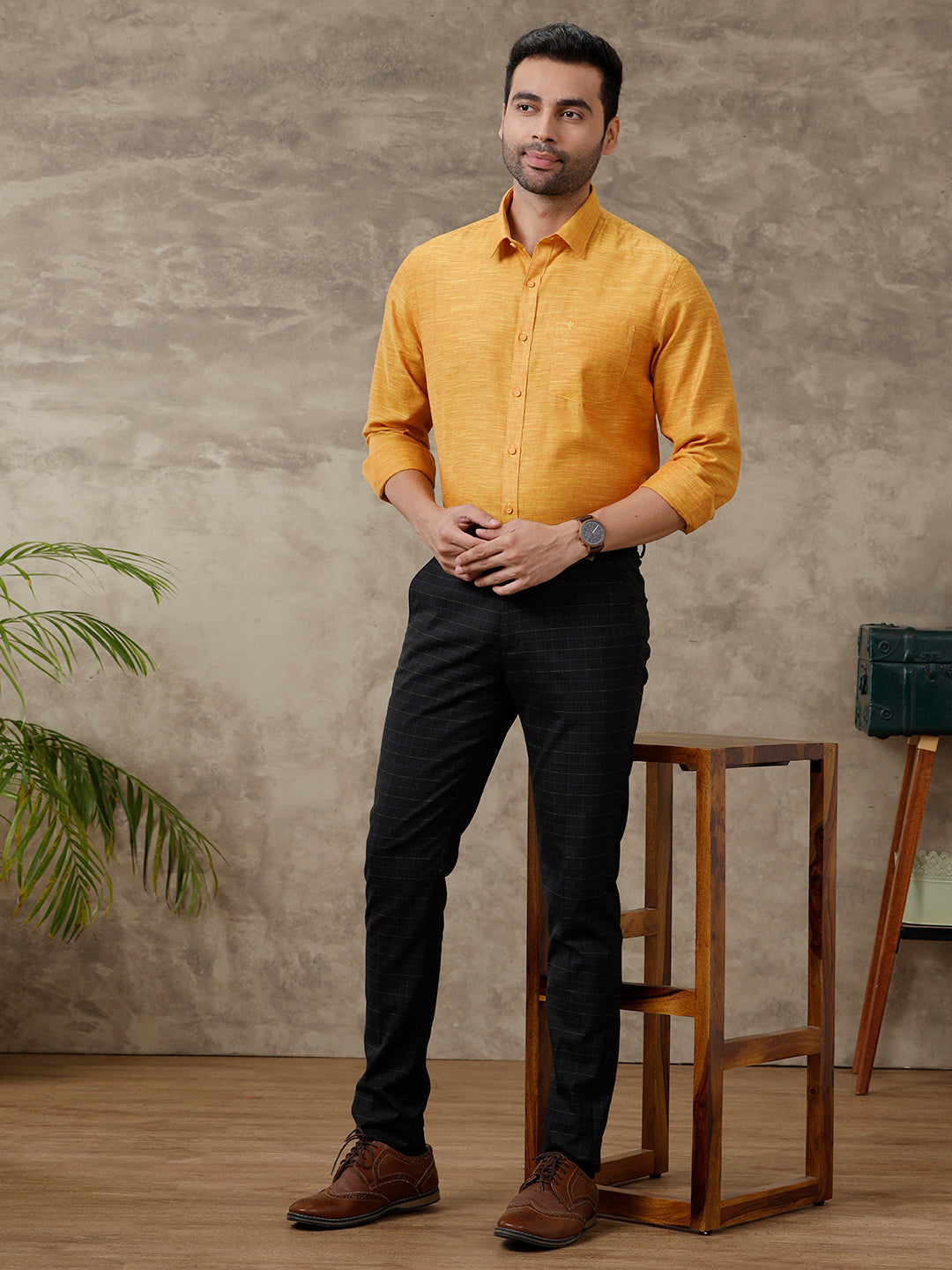 Men Cotton Rich Shirt Full Sleeves Mustard T28 TD1