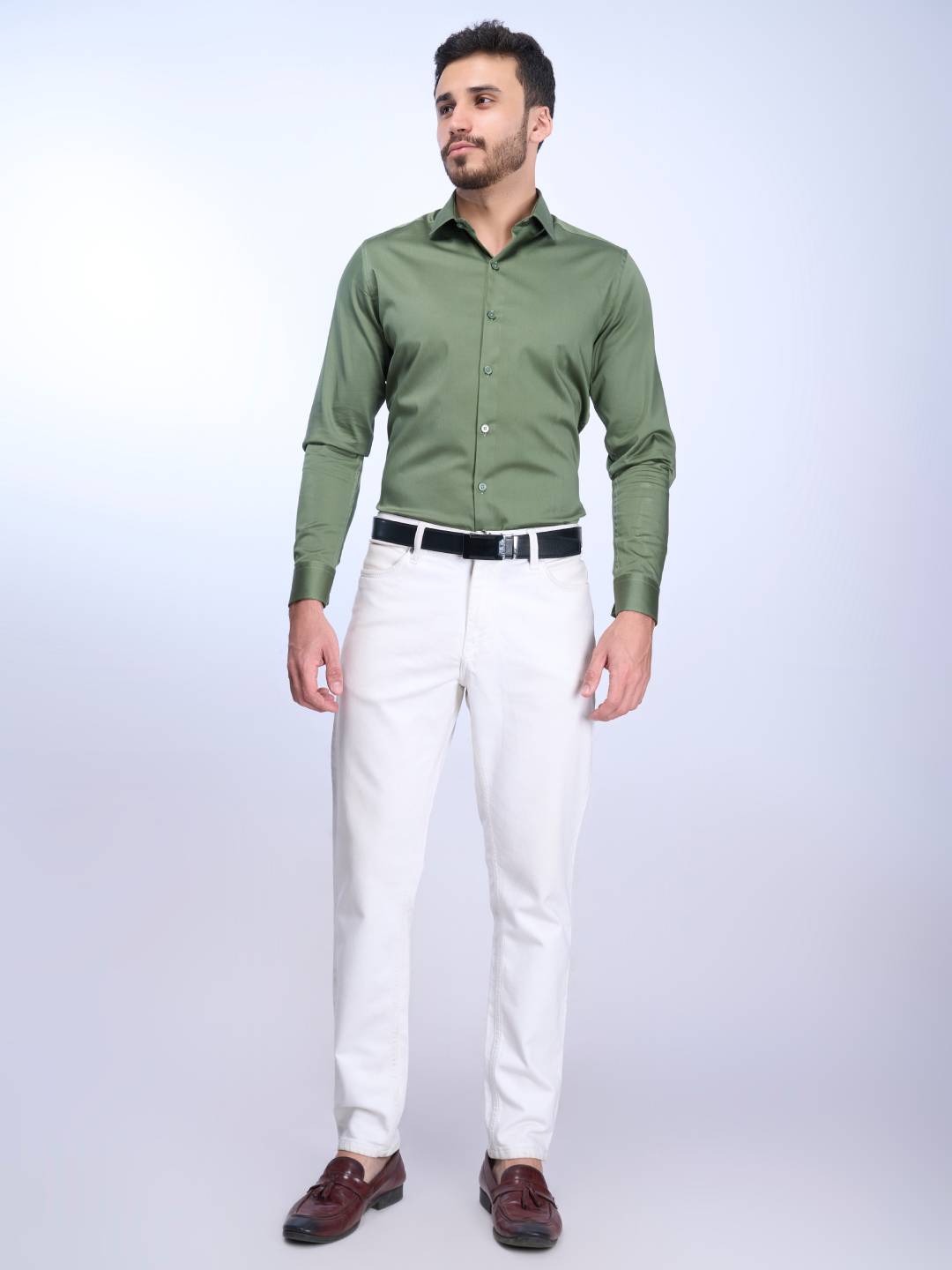Men Stretch Cotton Shirt Green FS27
