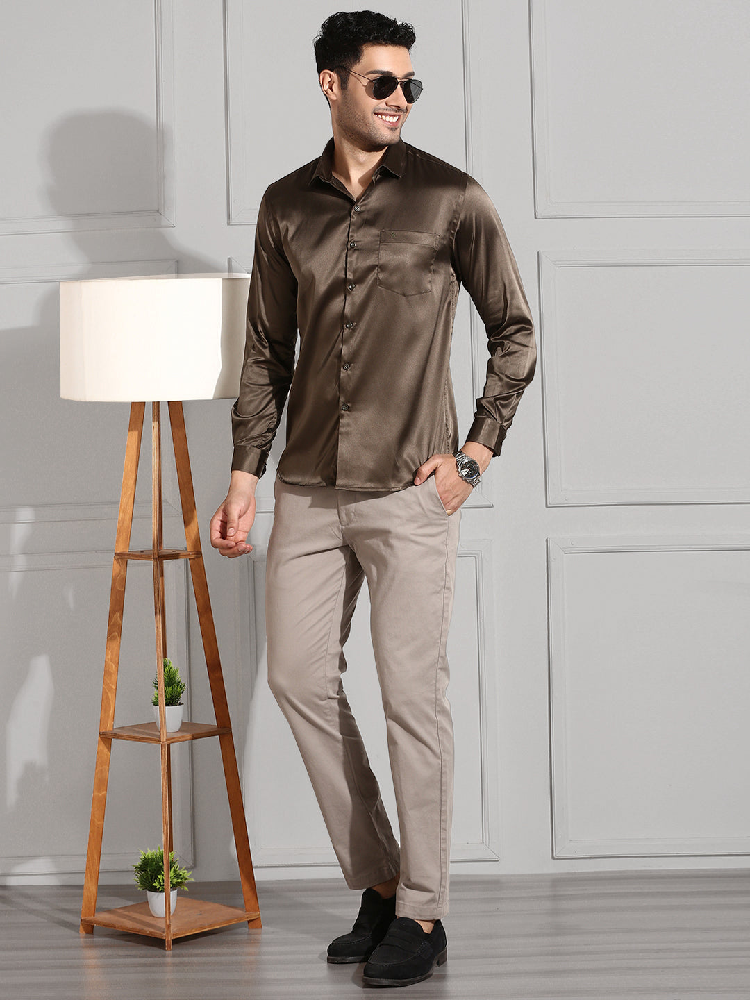 Men Party Wear Grayish Brown Shirt PS10