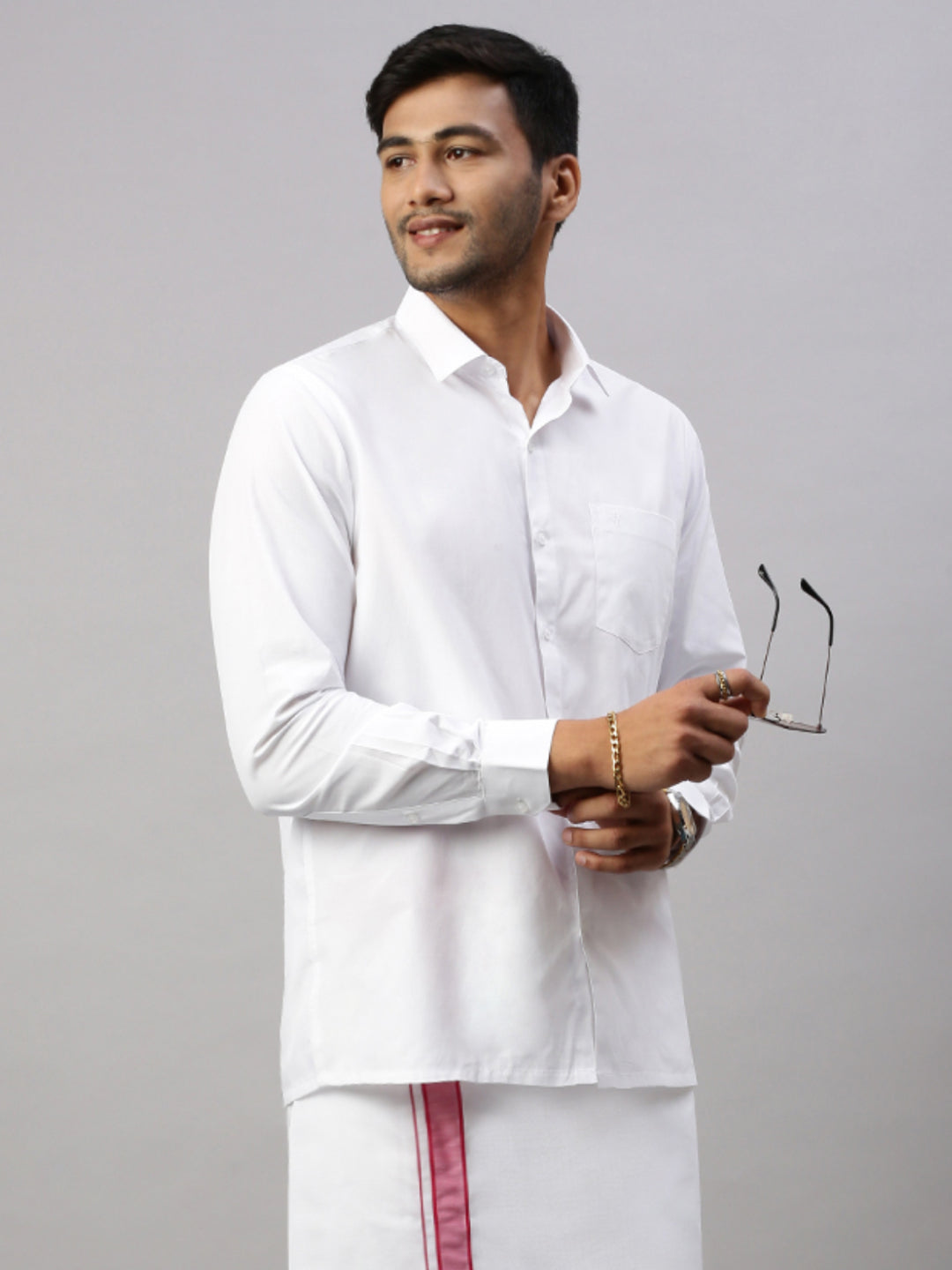 Men White Shirt with Pink Fancy Border Dhoti Combo WP19