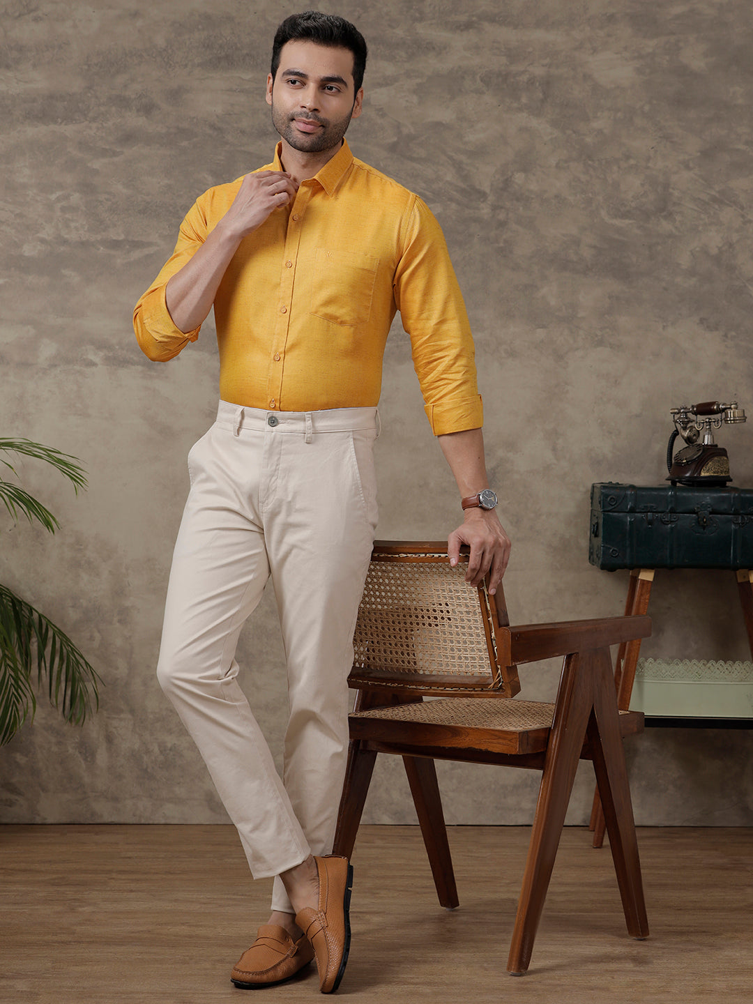 Men Cotton Rich Shirt Yellow T18 CY2