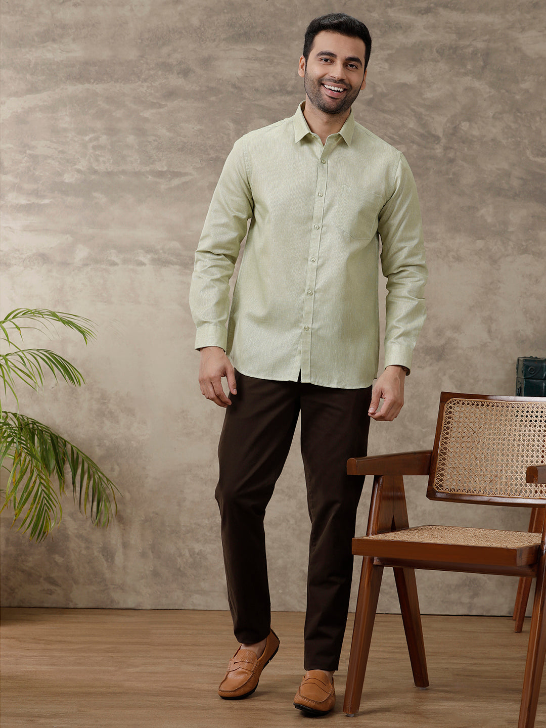 Mens Cotton Blend Full Sleeves Shirt Olive Green CV16