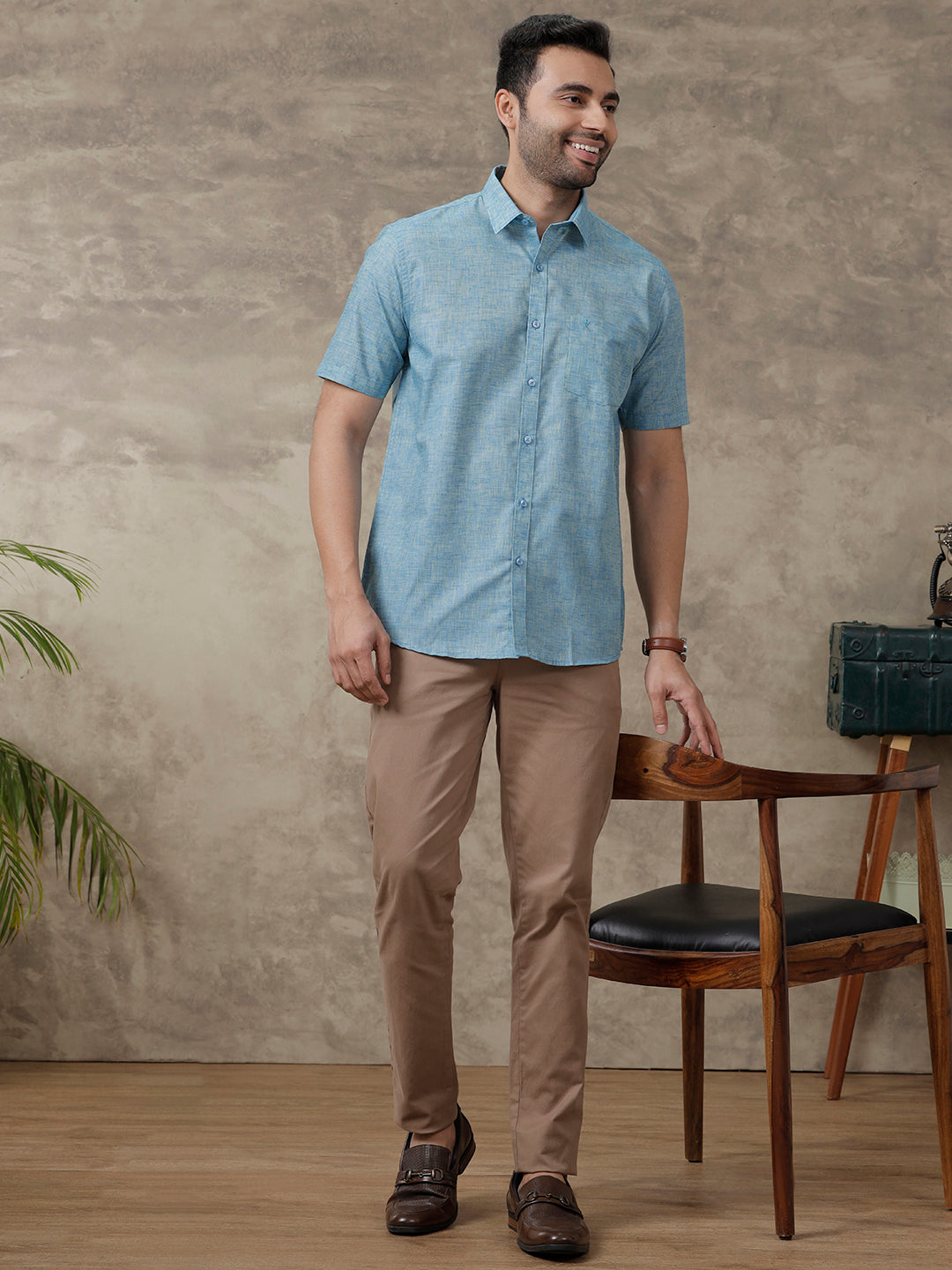 Men Cotton Rich Shirt Blue T39 TO5