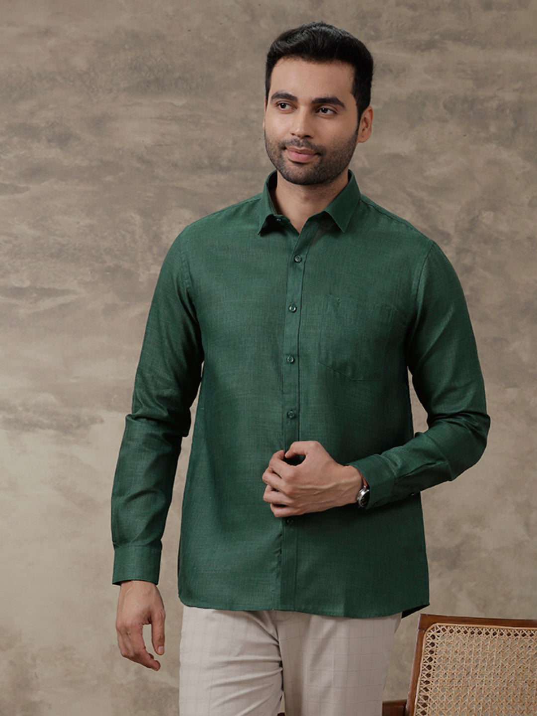 Men Cotton Rich Shirt Full Sleeves Dark Green T26 TB9