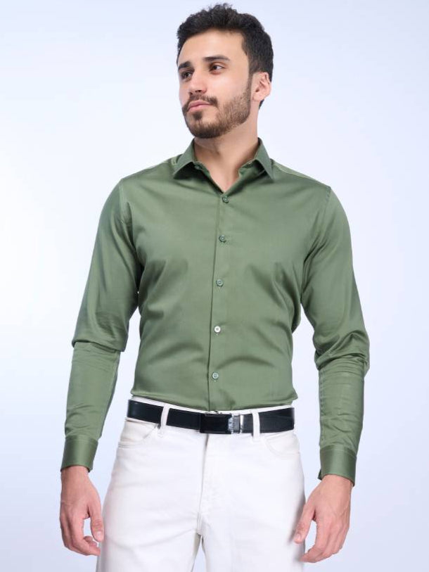 Men Stretch Cotton Shirt Green FS27