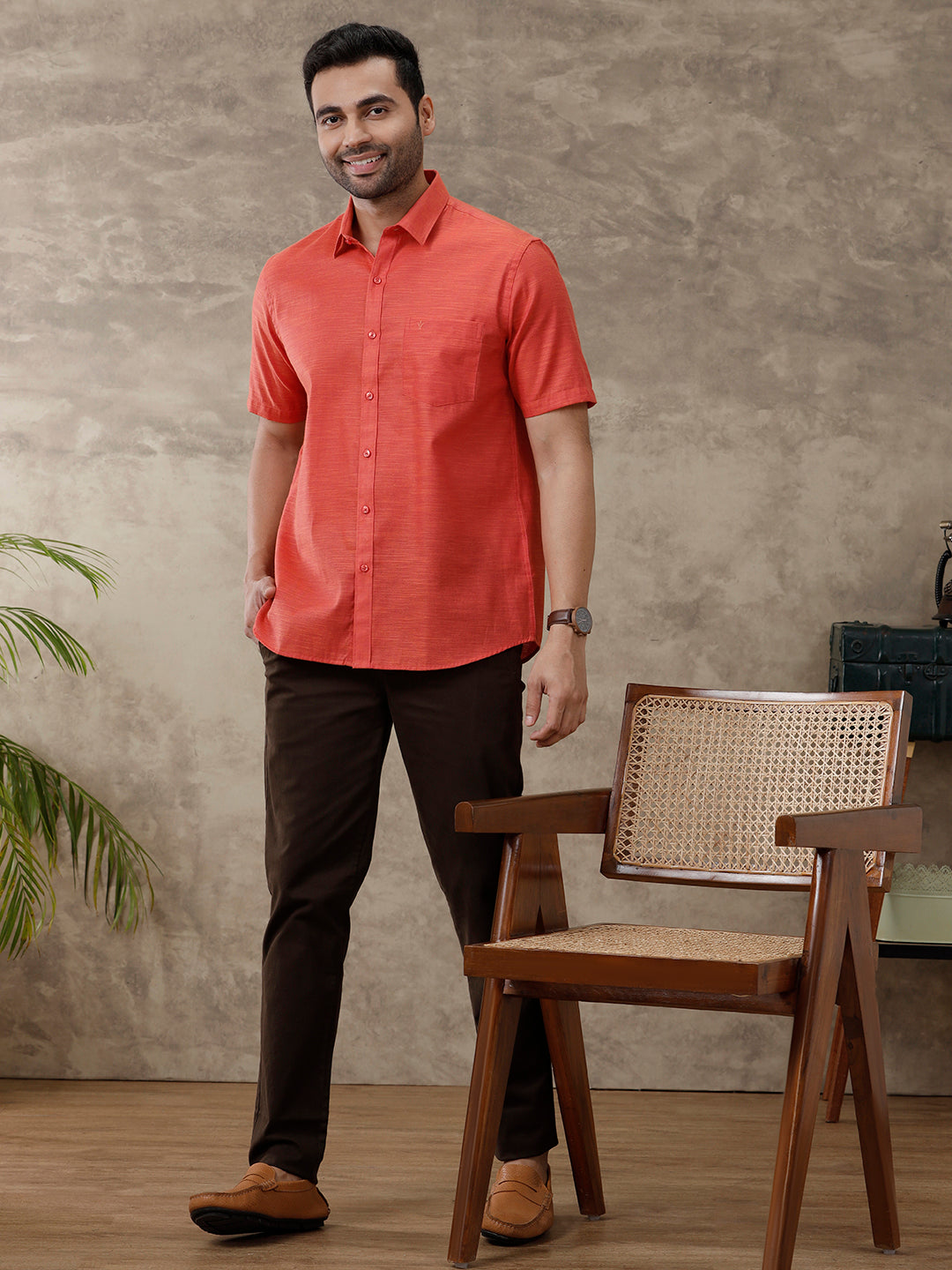 Men Cotton Rich Shirt Red T28 TD2