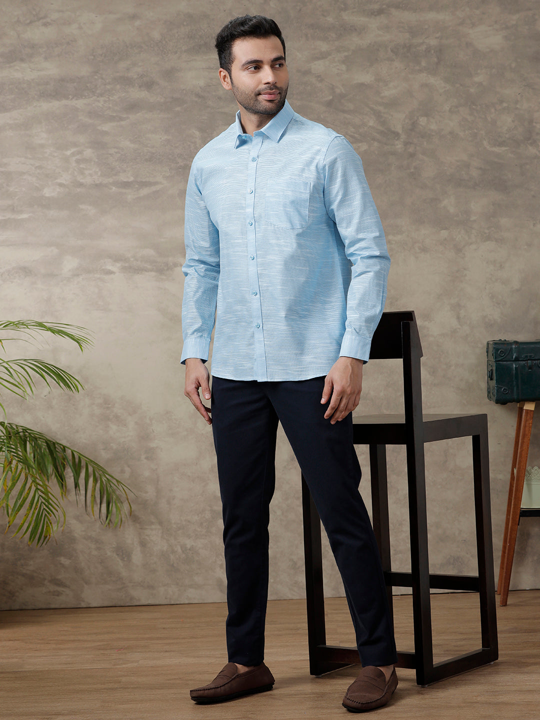 Men Cotton Rich Shirt Sky Blue T13 CL7