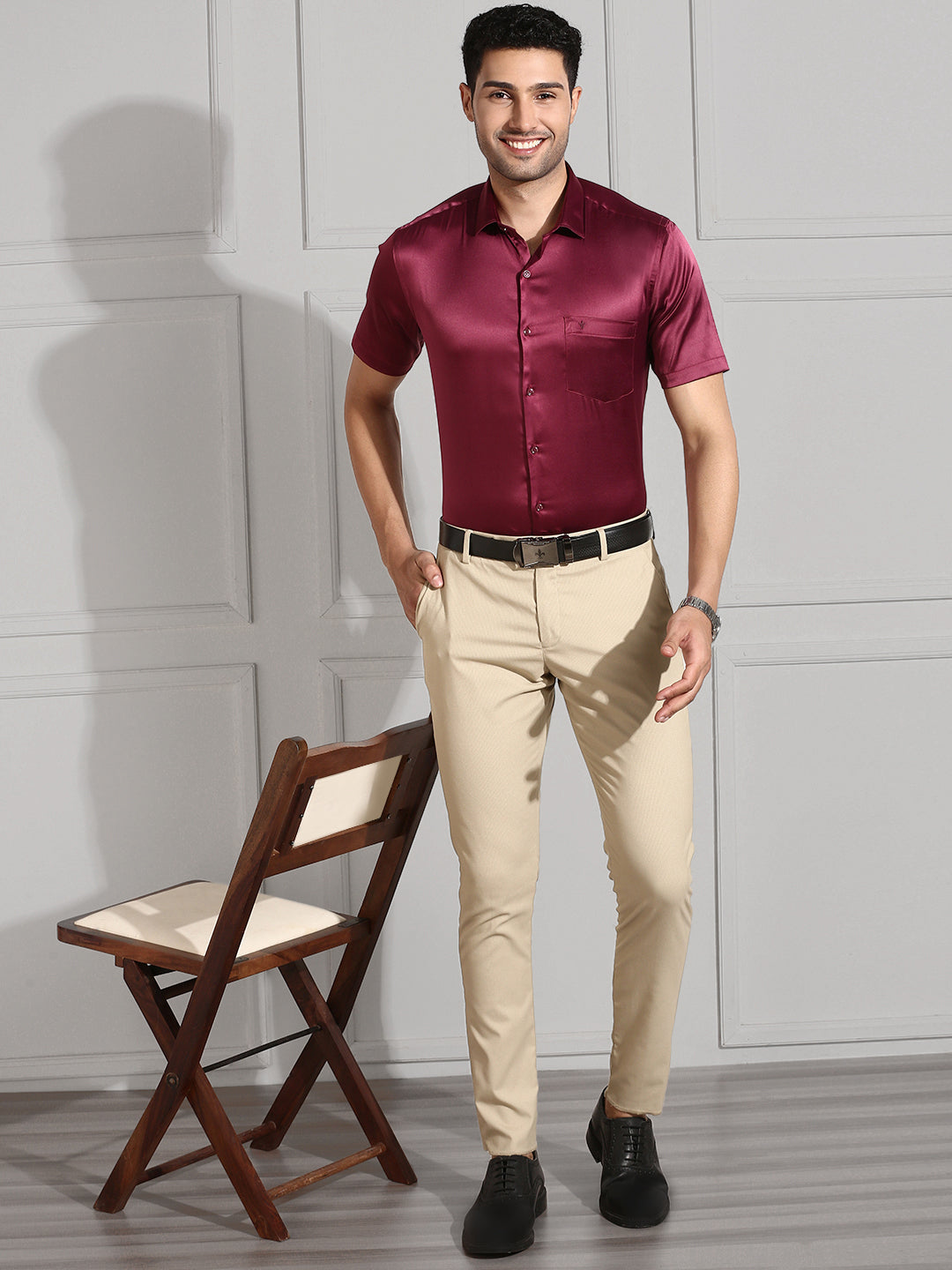 Men Stretch Poly shirt Berry Red PS7