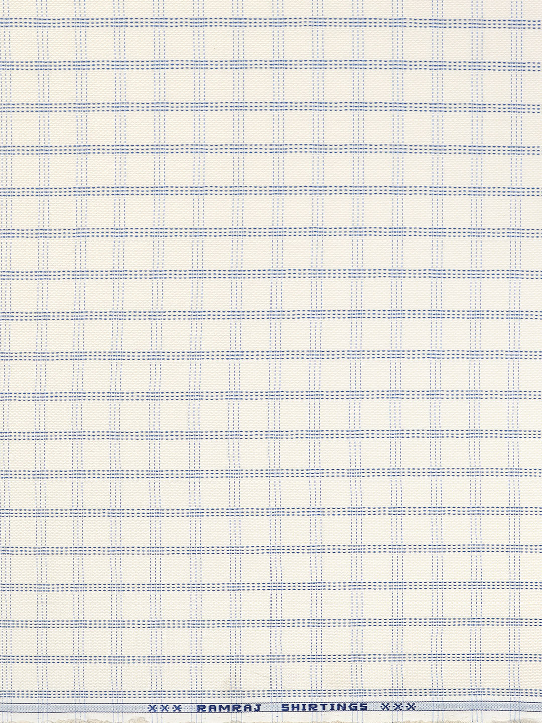 Cotton Blend Off White With Blue Colour Checked Shirt Fabric Elight Gold