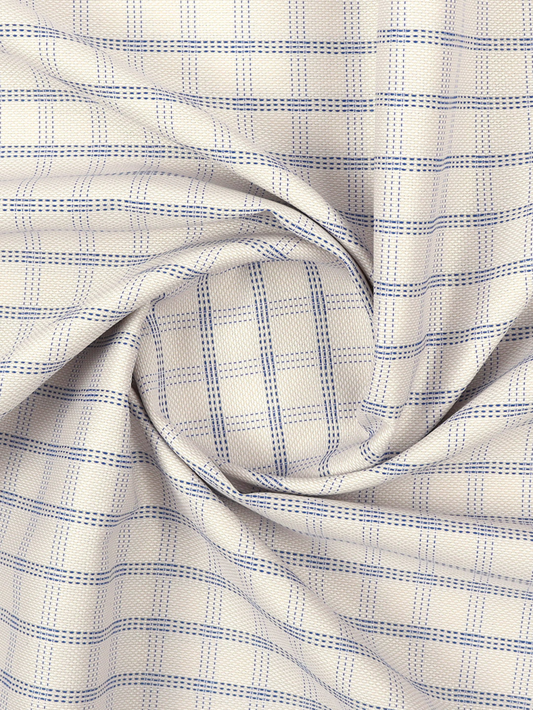 Cotton Blend Off White With Blue Colour Checked Shirt Fabric Elight Gold